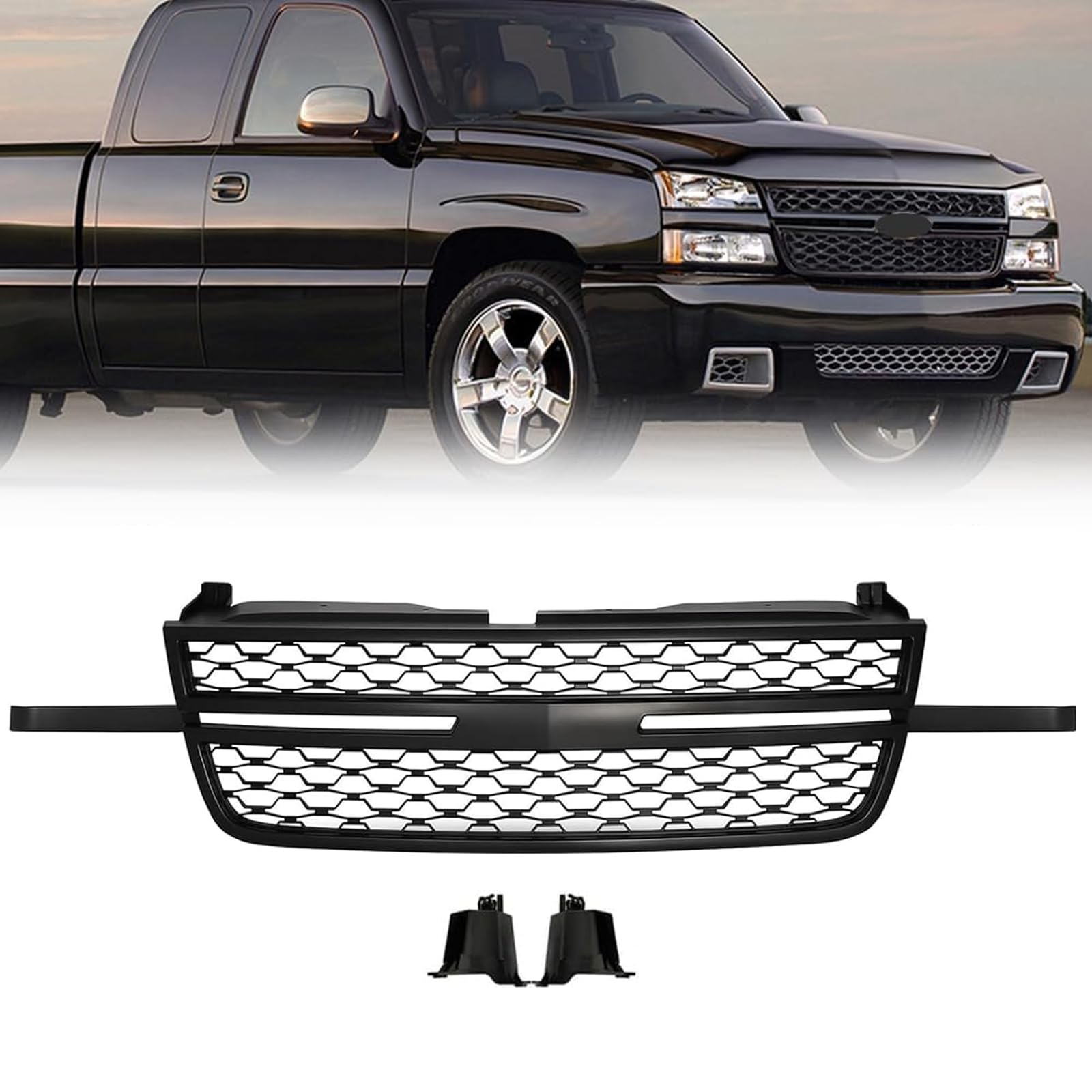 Front Upper Grille Compatible For Chevy Silverado 1500 2500 HD 3500 Grill 2005 2006 2007