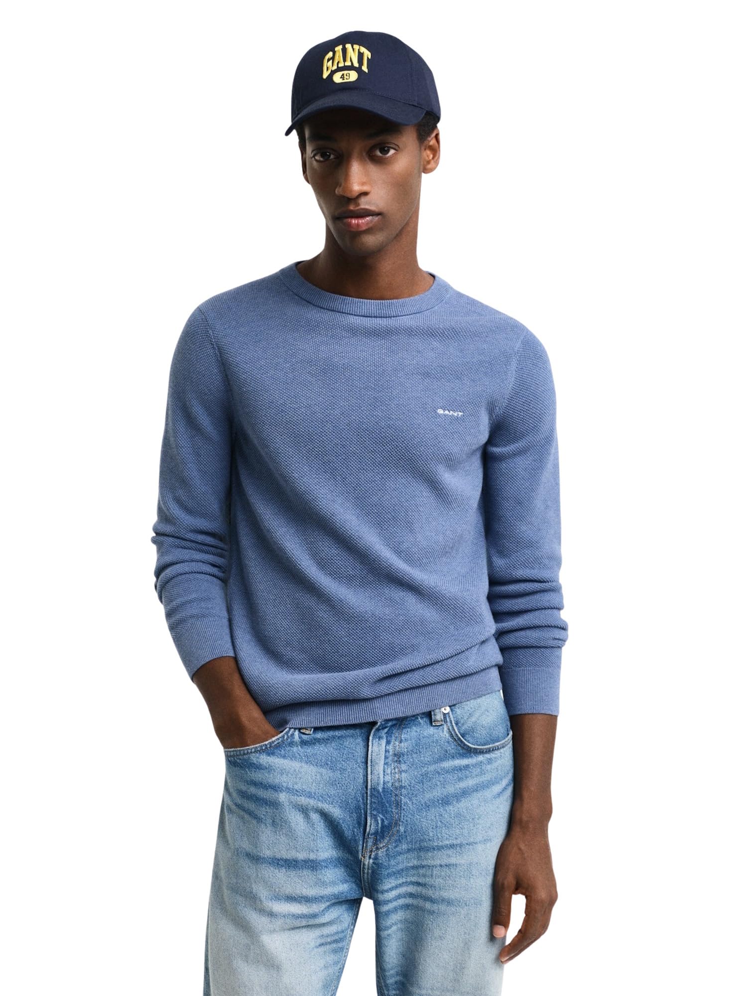 GANT Męski bawełniany sweter z dekoltem w kształcie litery C, Denim Blue Mel, M