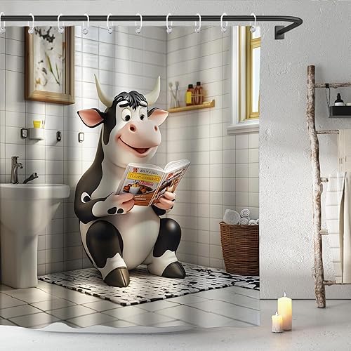 Miniatura 9 de Farmhouse - Juego de cortinas de ducha de tela rústica con diseño de animales abstractos para ganado, con ganchos, impermeable, lavable, 72 x 72