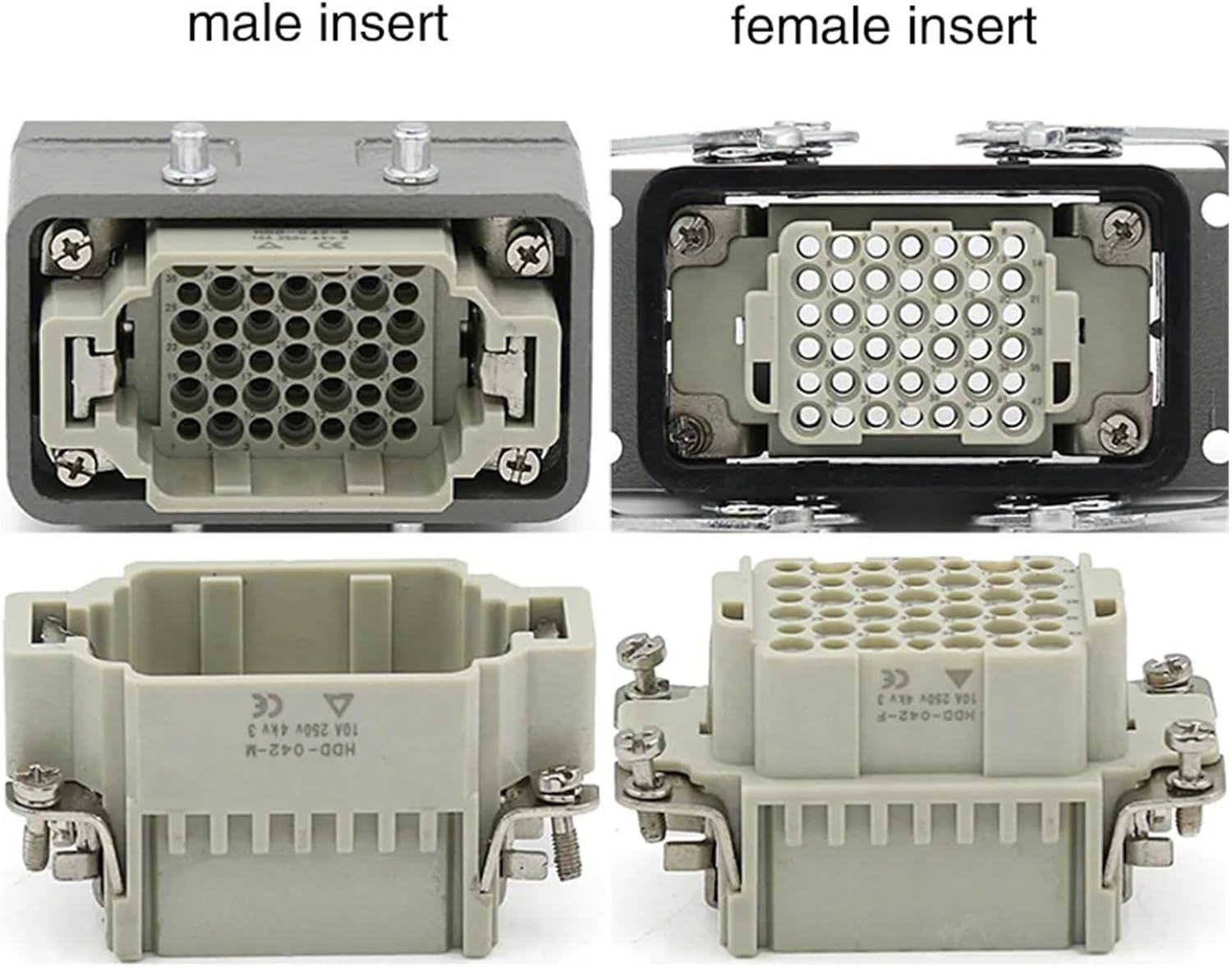 ヘビーデューティーコネクタ 42コア 冷間圧着 HDC-HDD-042 長方形航空プラグソケット 産業用防水ソケット 10A(Top