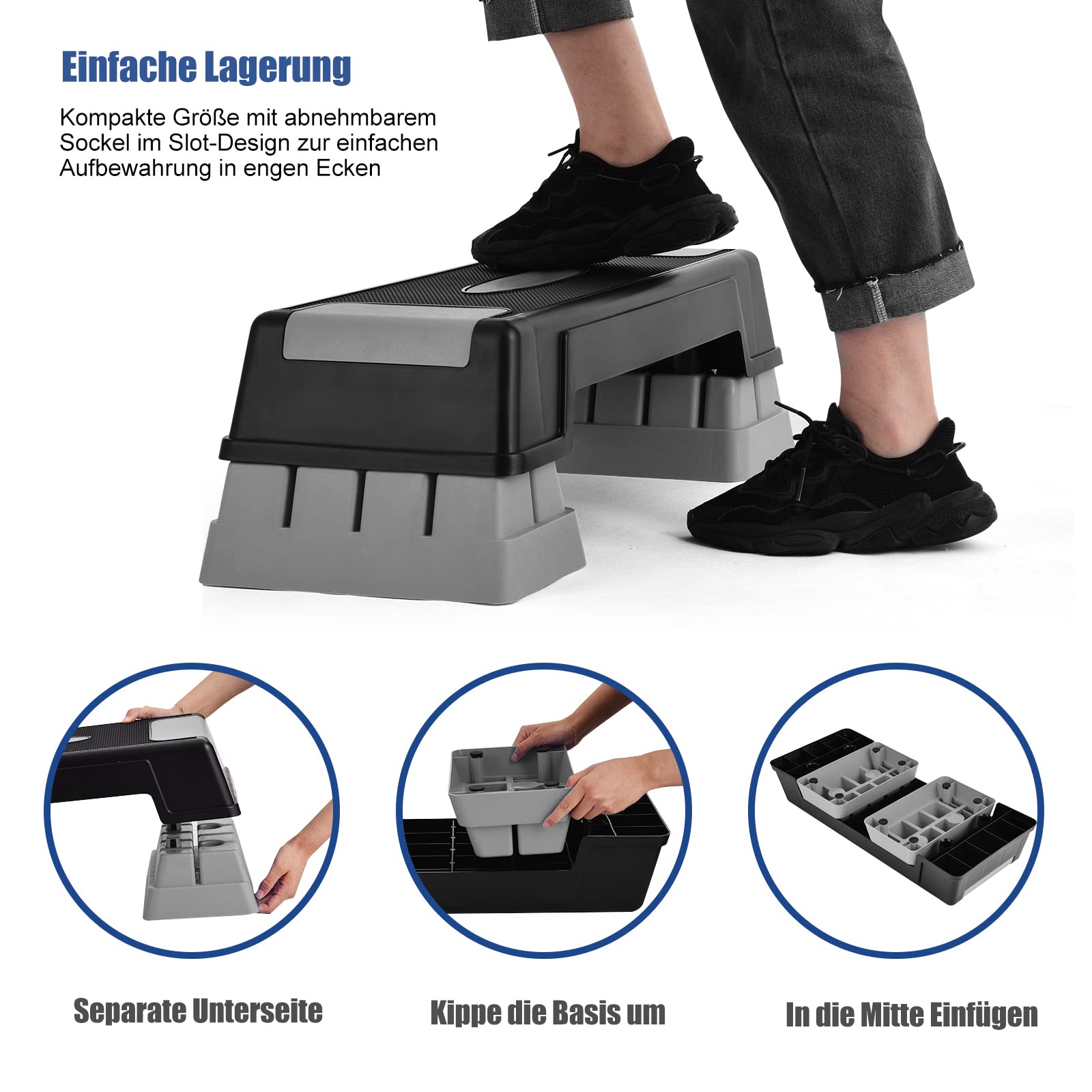 GOPLUS Aerobic Steppbrett, Rutschfestes Trainingsbrett mit 3 Einstellbare Höhen, Multifunktionales Steppbrett für Aerobic & Gymnastik & Fitness, für Workouts zu Hause & im Büro