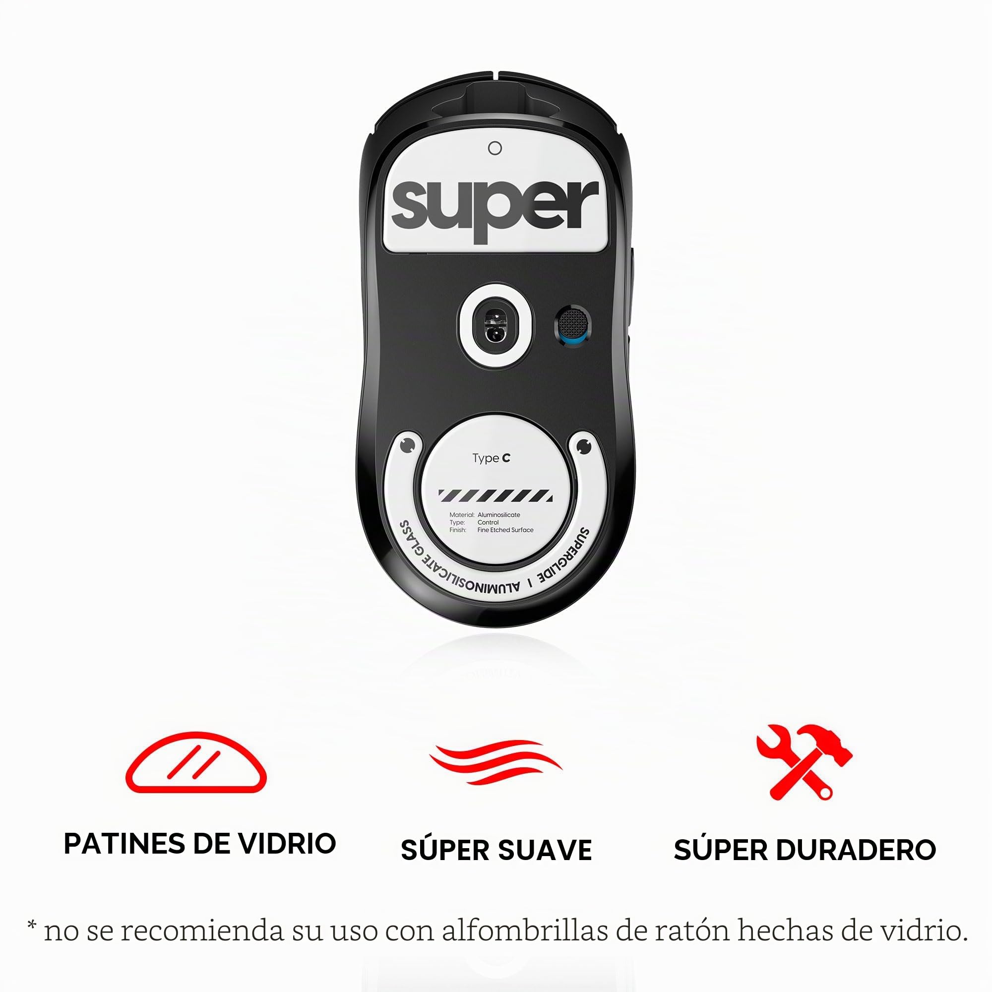 Superglide2 - Patas de ratón con Superficie de Velocidad controlable, Hechas con Vidrio Ultra Fuerte, Suela Lisa y Duradera para Logitech G Pro X Superlight (Blanco)