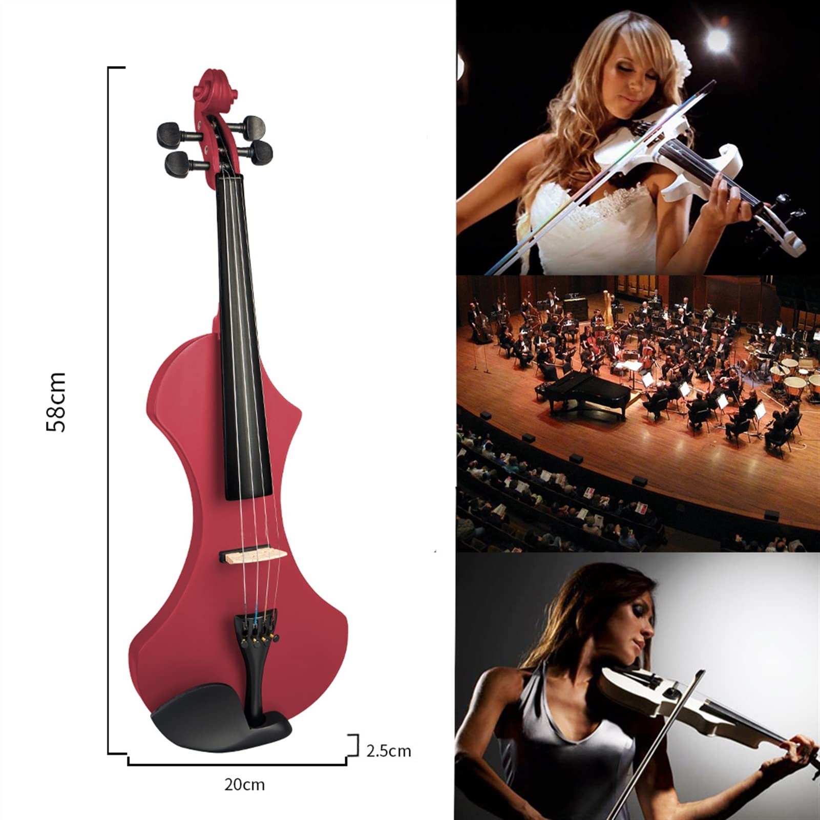 Violino Elettrico 4/4 in Legno Massello Set Silenzioso con Custodia da Trasporto + Cavo Audio + Stringhe Extra + Sintonizzatore + Bridge Violino Studente Kit Violini