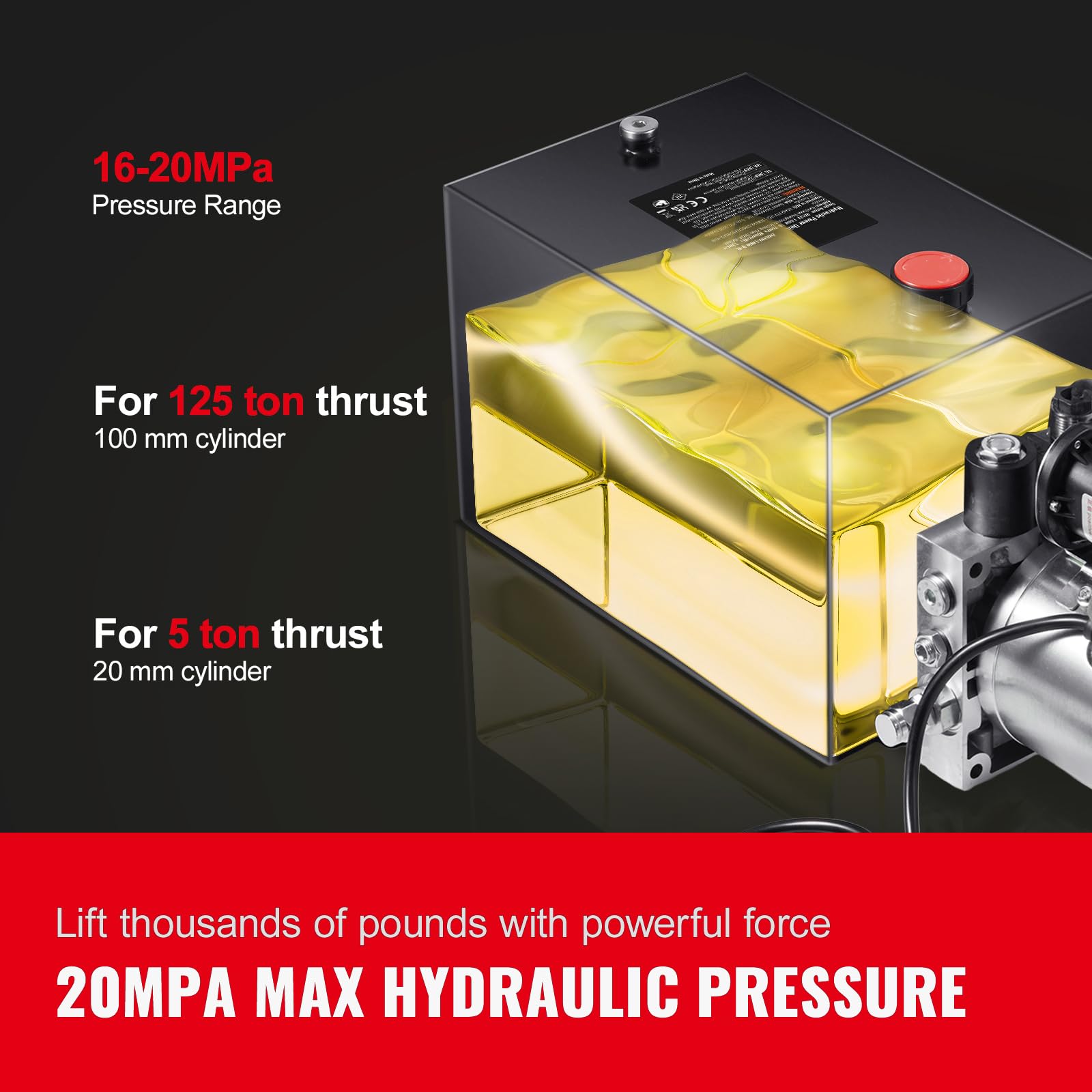 Happybuy Hydraulic Pump, 8 Quart Dump Trailer Pump, Single Acting, 3200 PSI Max Relief Pressure, 0.91 GPM Flow Rate, for Dump Trailer and Car Lifting