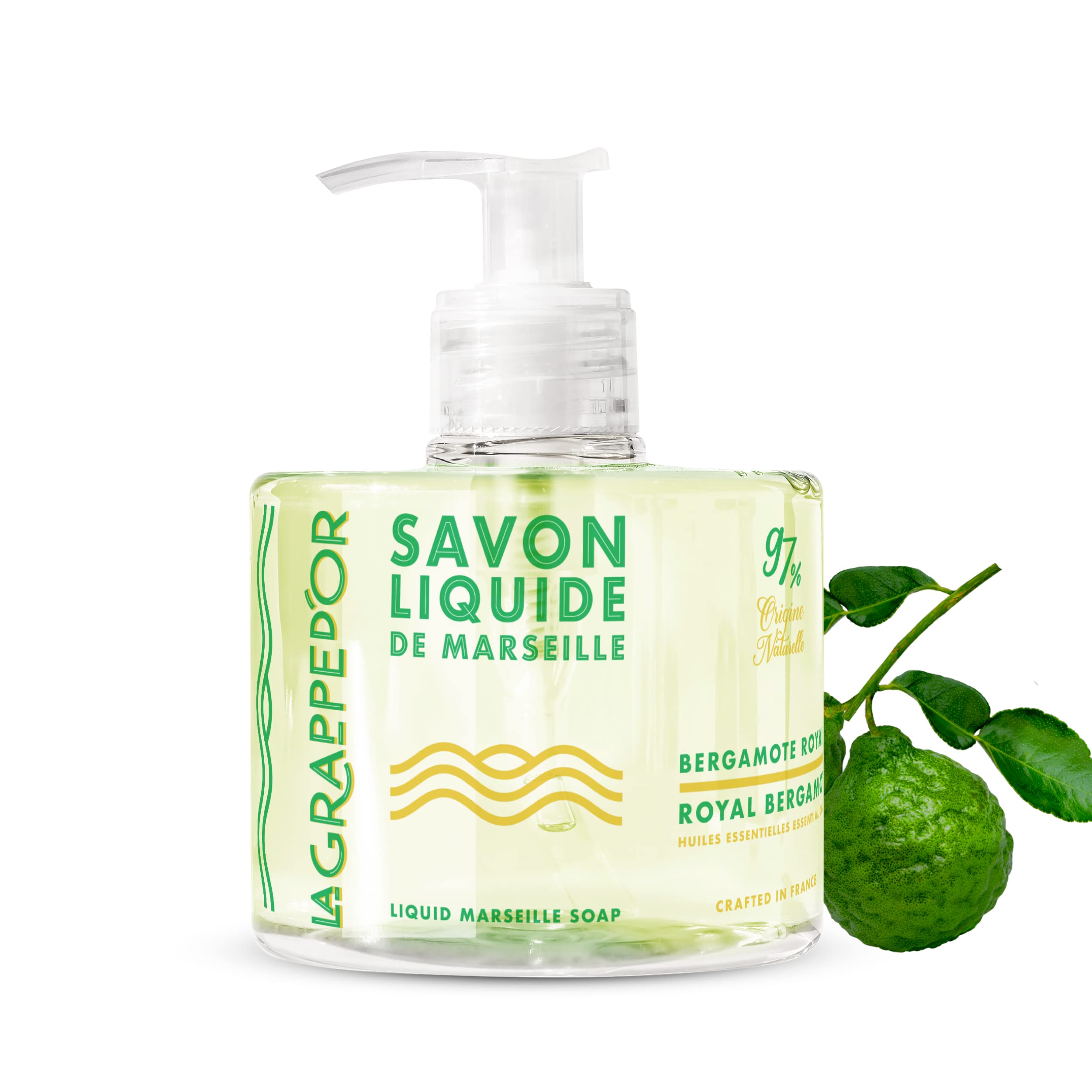 La Grappe d'Or Royal Bergamot Marseille Hand Soap with Essential Oils | Handmade in France from Moisturizing Organic Olive & Coconut Oil | Natural,