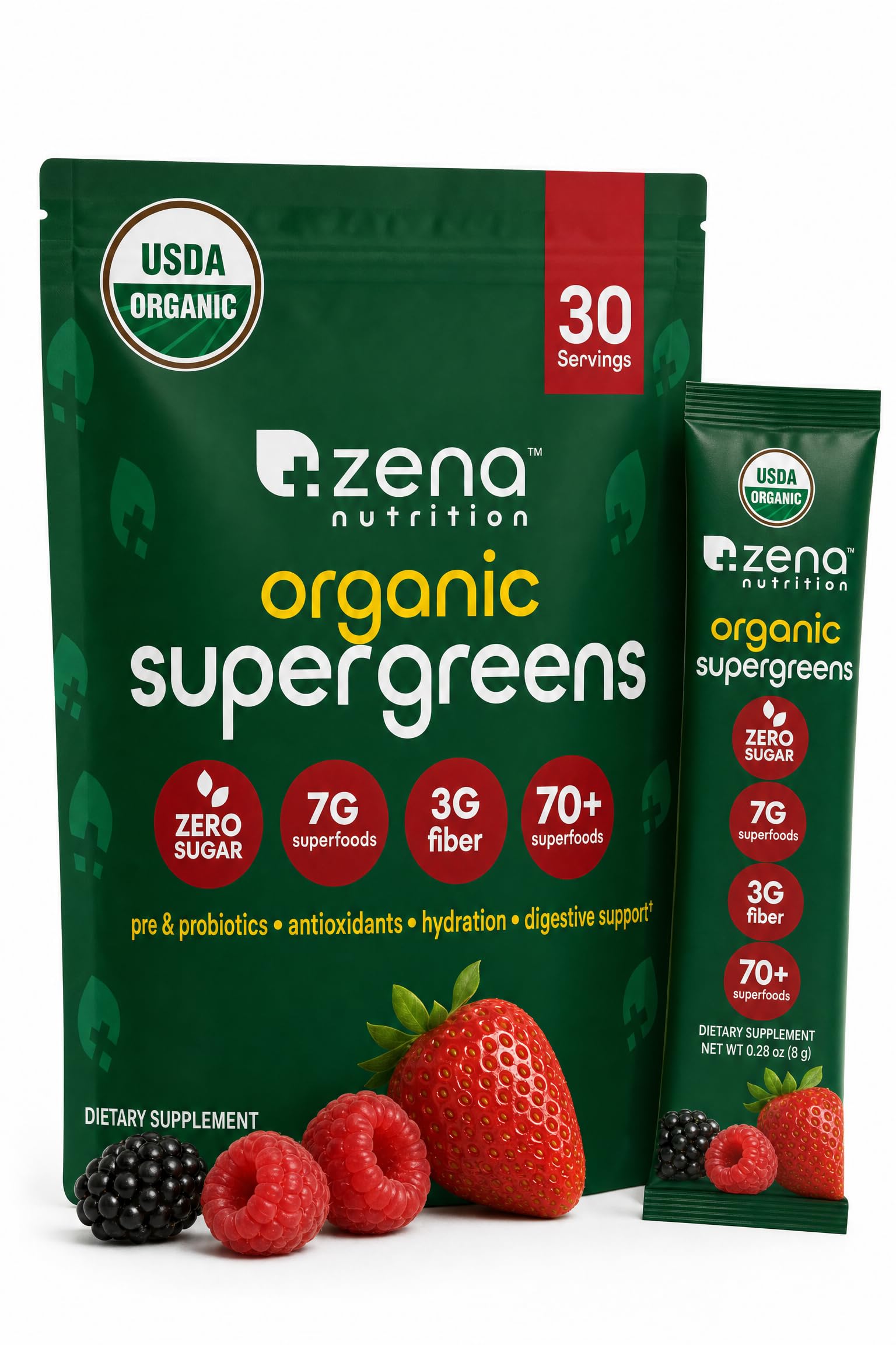 Amazon.com: Zena Nutrition 有機超級綠粉,70+ Superfoods,0 顆糖,3
