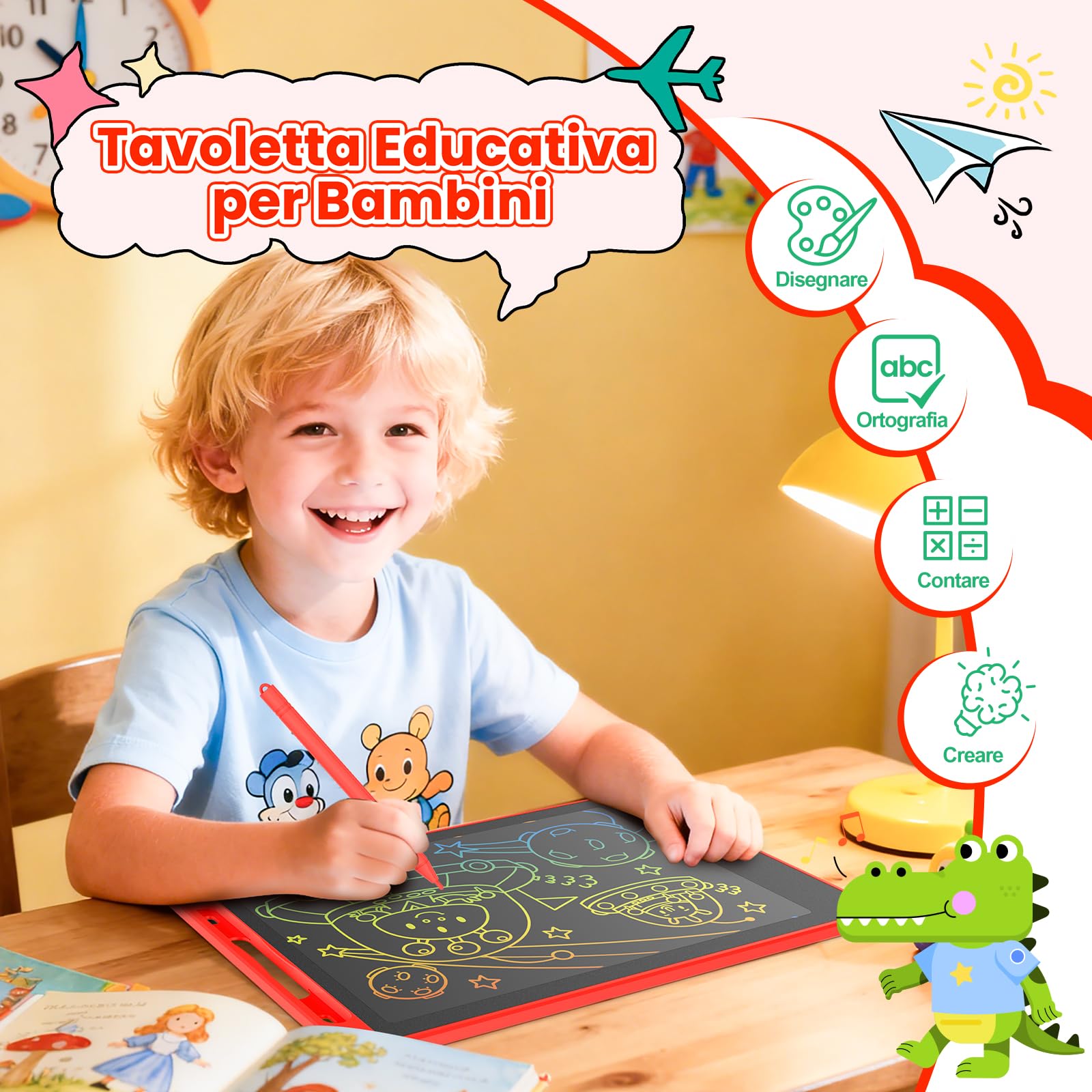 Tablette Graphique LCD Écriture Colorée, Tableau Numérique Effaçable avec Bouton Supprimer et Verrouillage D'écran, Jouet Éducatif et Cadeau d'Anniversaire et de Noël (Rouge, 10 pouces) - 5