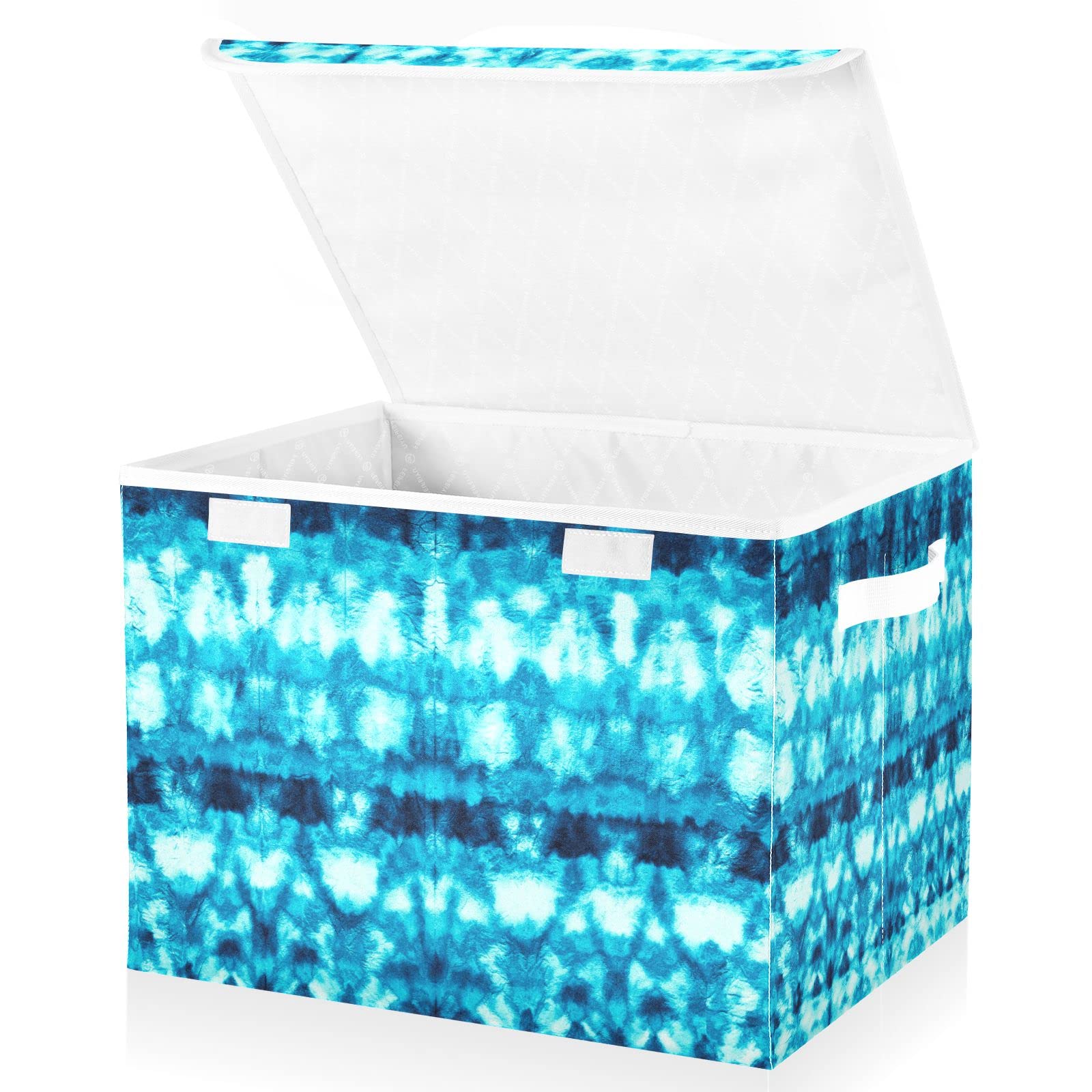 Oyihfvs Turquoise Foldable Cube Storage Basket Collapsible Fabric with Lidded Sturdy Handles Organizer Box for Home Bedroom 16.5 x 12.6 x 11.8 in