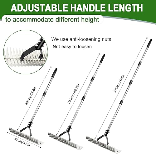 Miniatura 2 de Rastrillo de paja para césped, rastrillo ajustable resistente, rastrillo de tierra para césped, jardín y patio