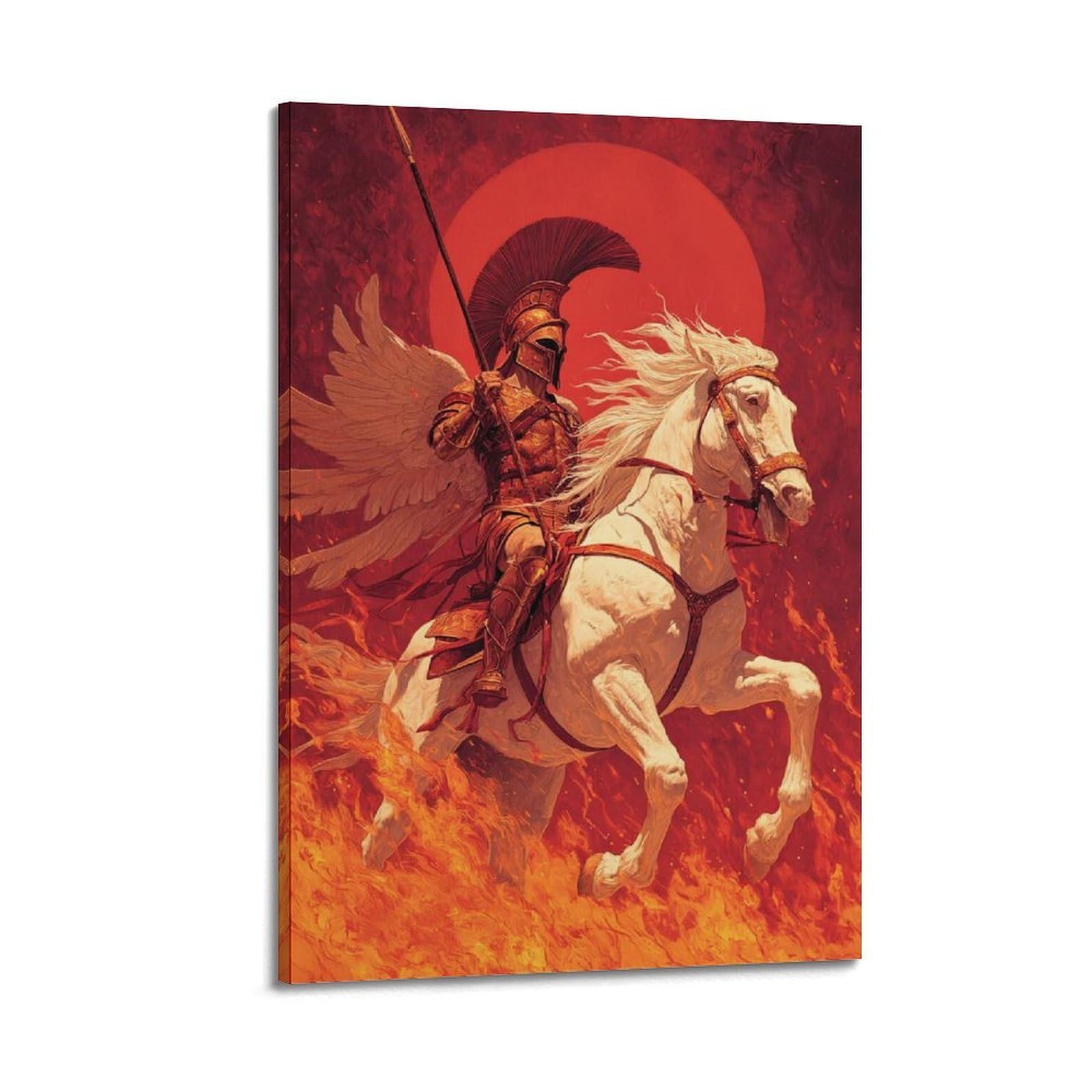 XKUGA Spartan Warrior Greek Poster Cavalry Winged Horse Spear Modern Decorative Canvas Prints - Ideal Wall Art for Family, Man Cave, Game Room, Boys & Girls Bedroom 20x30inch(50x75cm)