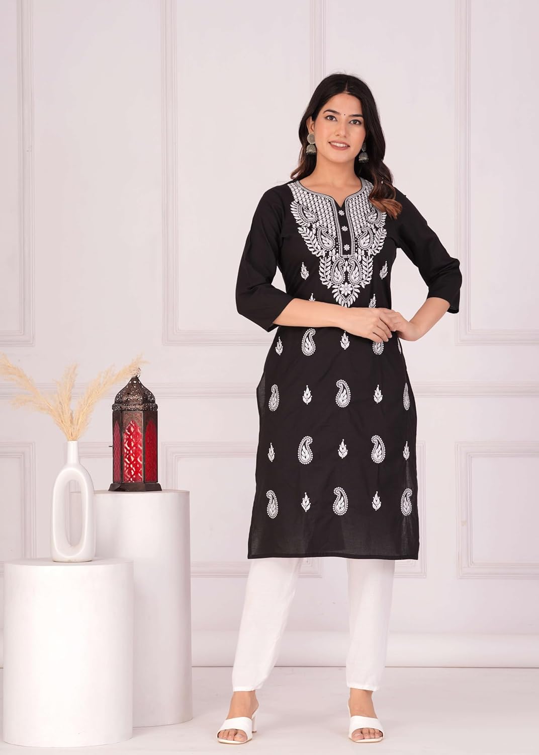 JG JAI GOVINDAM Women's Traditional Chikankari Cotton Kurti Indian Hand Embroidered Kurti Tunic for Women - Image 7