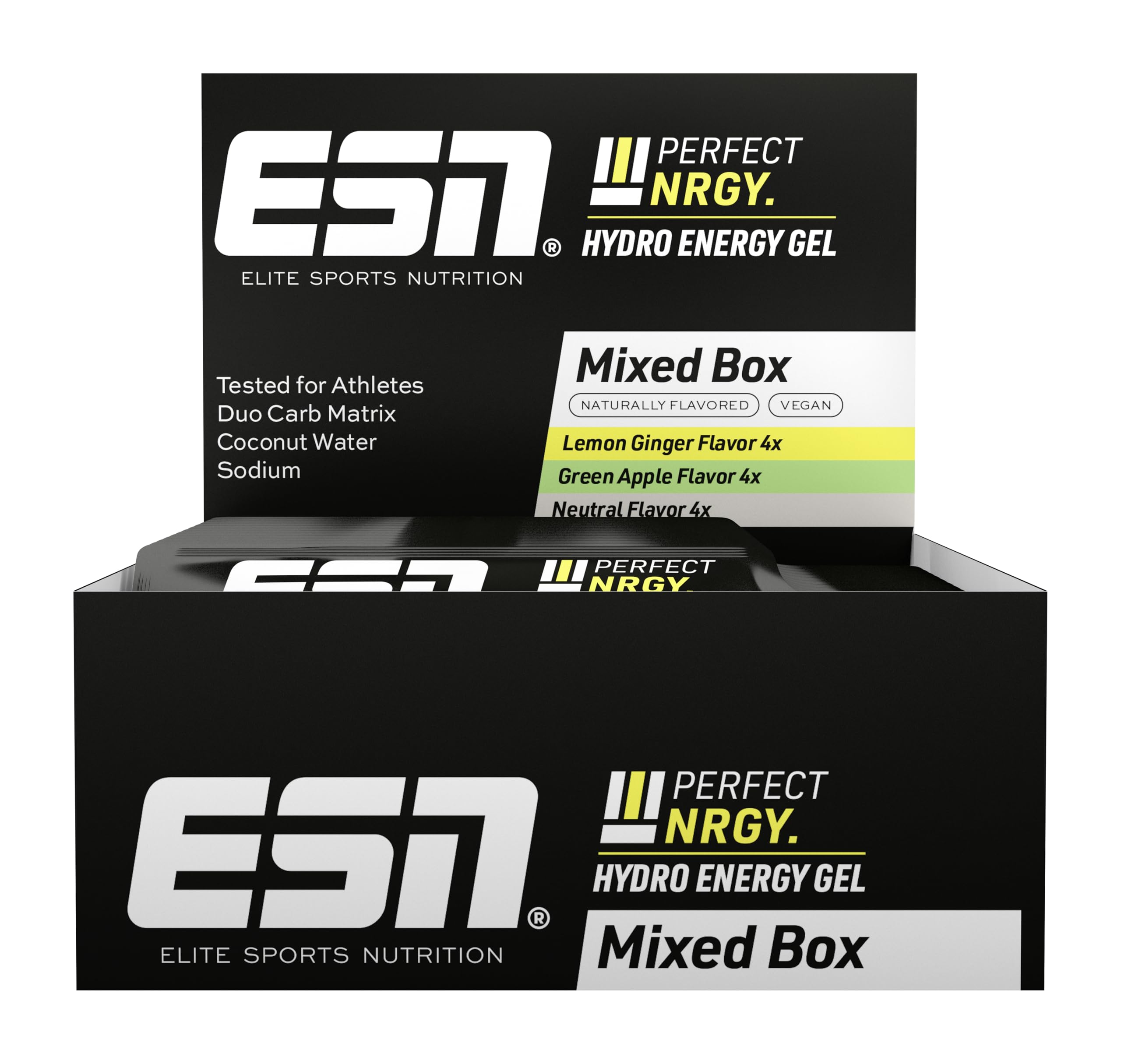 ESN Perfect NRGY, 12 x 40 ml, gel énergétique hydratant, mixte | Gel glucidique à base de dextrose, de dextrine, d'eau de coco et de sodium, sans fructose