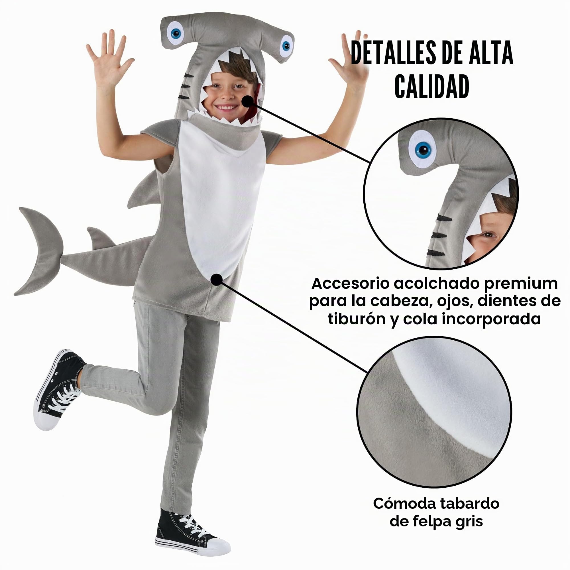 Morph Costumes Disfraz Tiburón Niño y Niña, Tiburón Martillo, Pez, Animales Marinos, Carnaval y Halloween