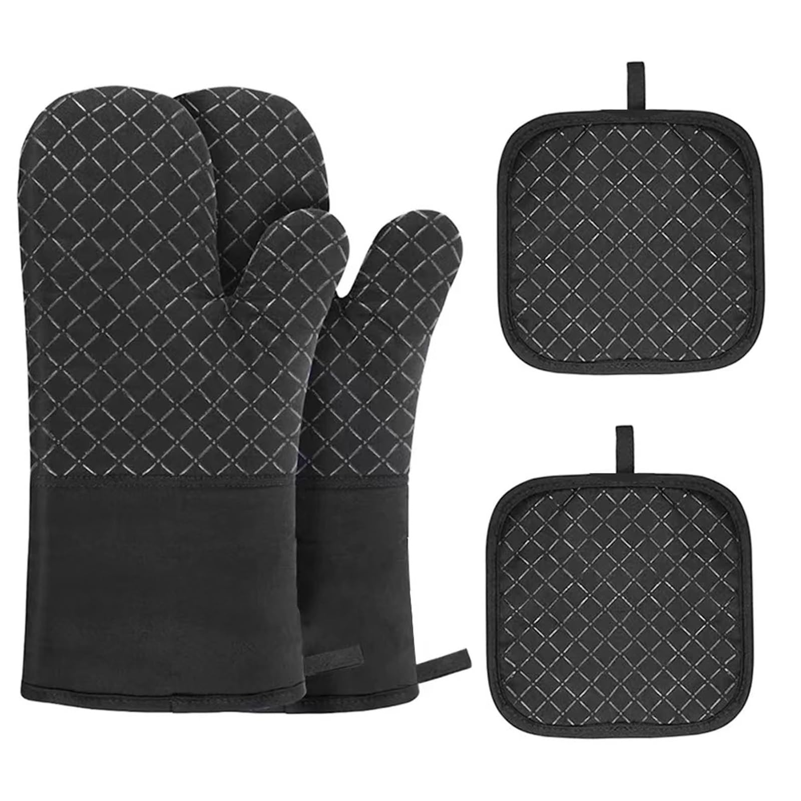 Ensemble de 4 Gants Four et Coussinets poêle, d'isolation Thermique Cuisine 500 °F, antidérapants à Rayures en Silicone, résistant la Chaleur pour Cuisine