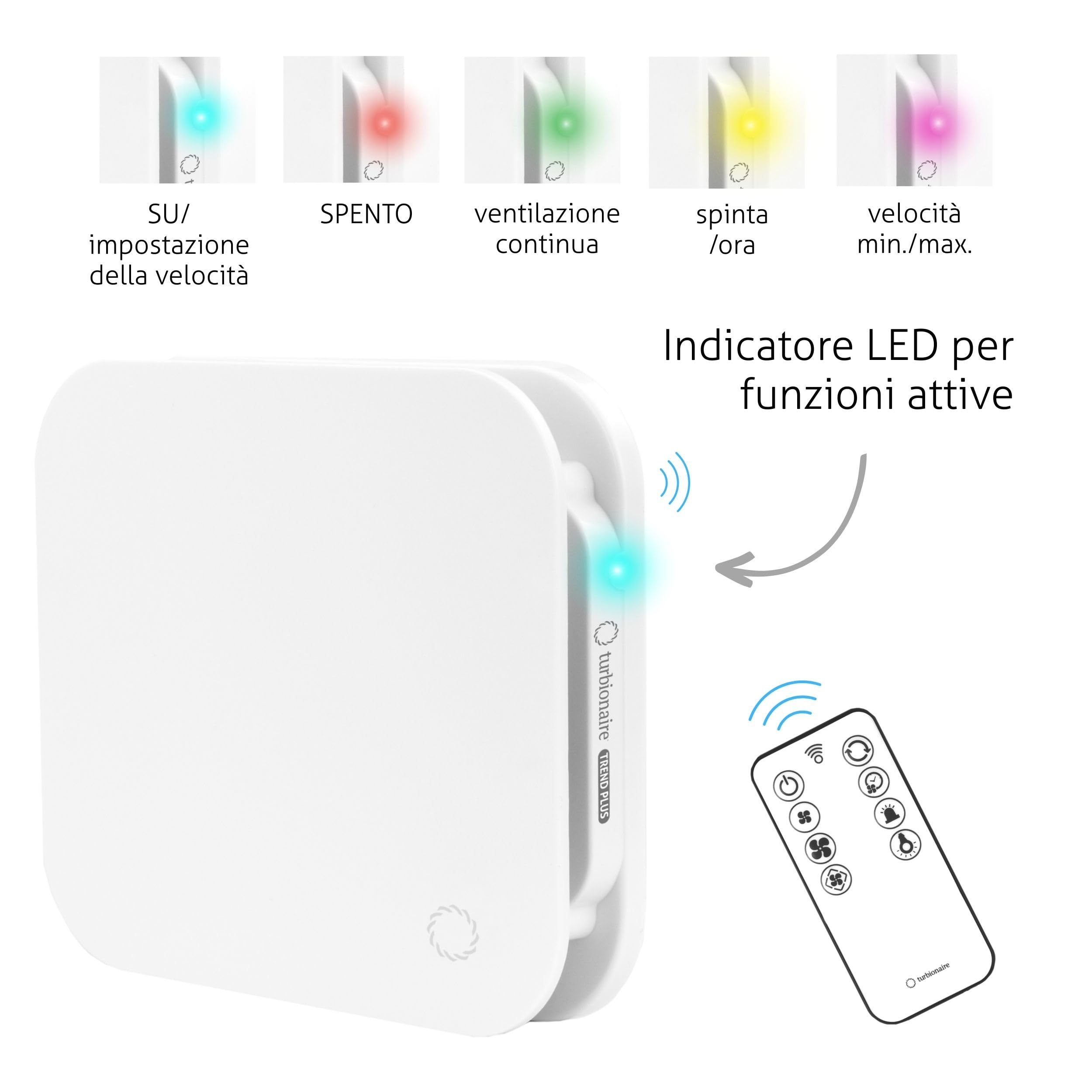 Turbionaire Trend Plus 100 WM Ventilatore, Estrattore per Bagno,100mm, Telecomando, Multifunzione, 22dB, Max. 5.7W, 7 Velocità + Boost, Valvola di Non Ritorno, Timer, Garanzia 3 Anni, Aspiratore