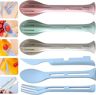Travel Cutlery Set, Yueser Camping Cutlery 4 Sets Reusable Cutlery Set Portable Cutlery Set for Lunch Box Hiking Picnic Camping Knife Fork Spoon Set Picnic Cutlery Camping Cutlery Set Travel Cutlery