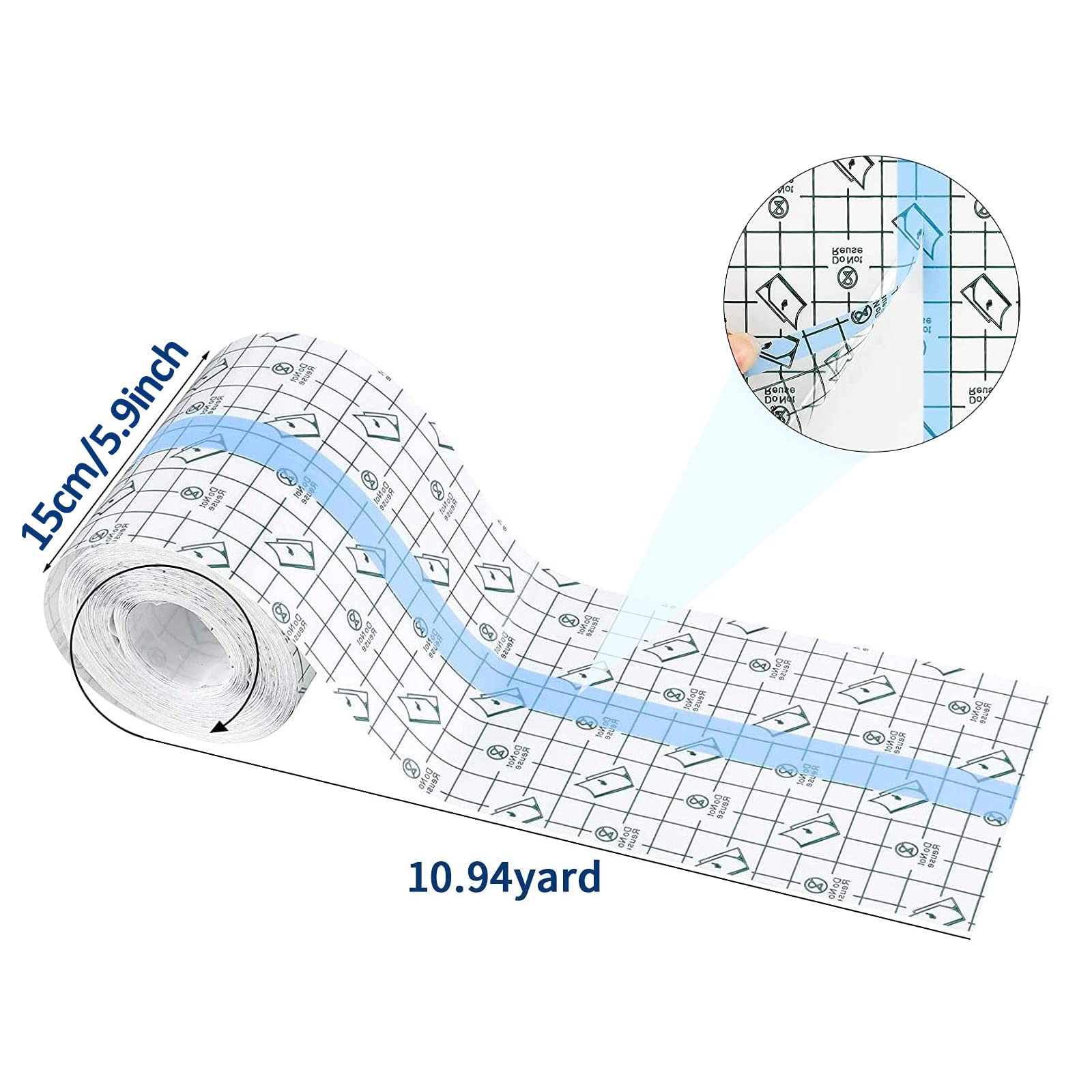 Qunkun Benda Trasparente Impermeabile, 15cm*10m Adesivi per riparazioni tatuaggi, Trasparente Ferita Adesivo Fixer, Bendaggio Antiallergico, Cerotti Elastici di Fissaggio (15CM)