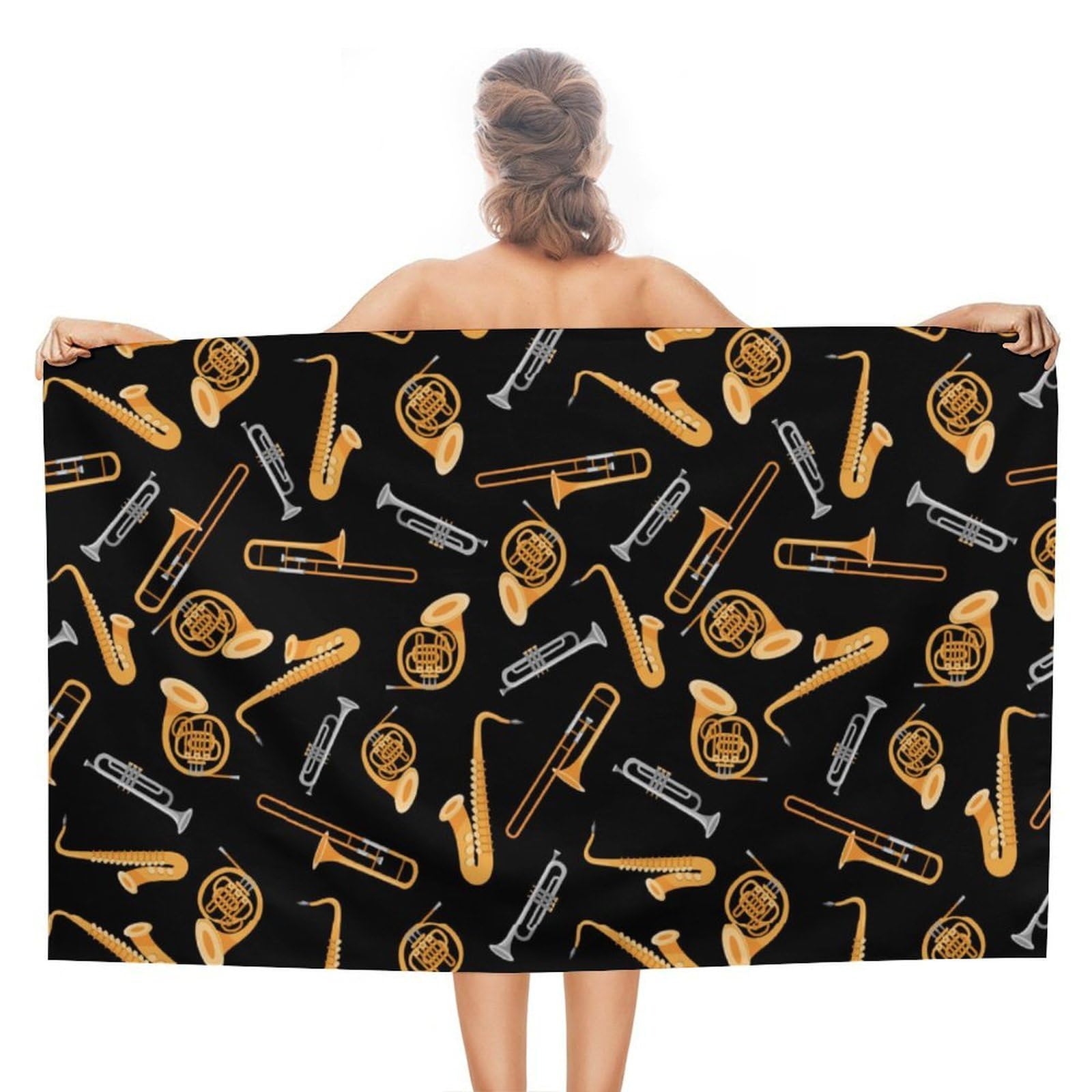 CGSBNGHA Musical Instruments Saxophone French Hor Beach Towels Soft Bathroom Bath Pool Swim Towels for Women Men