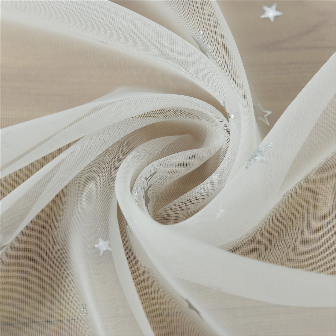 Silber Metallic Look Sterne Voile Gardine Transparent Vorhang für Wohn- und Schlazimmer Voile Fenster Gardinen Dekoration 2er Set Vorhänge,Weiß,W140xL180cm