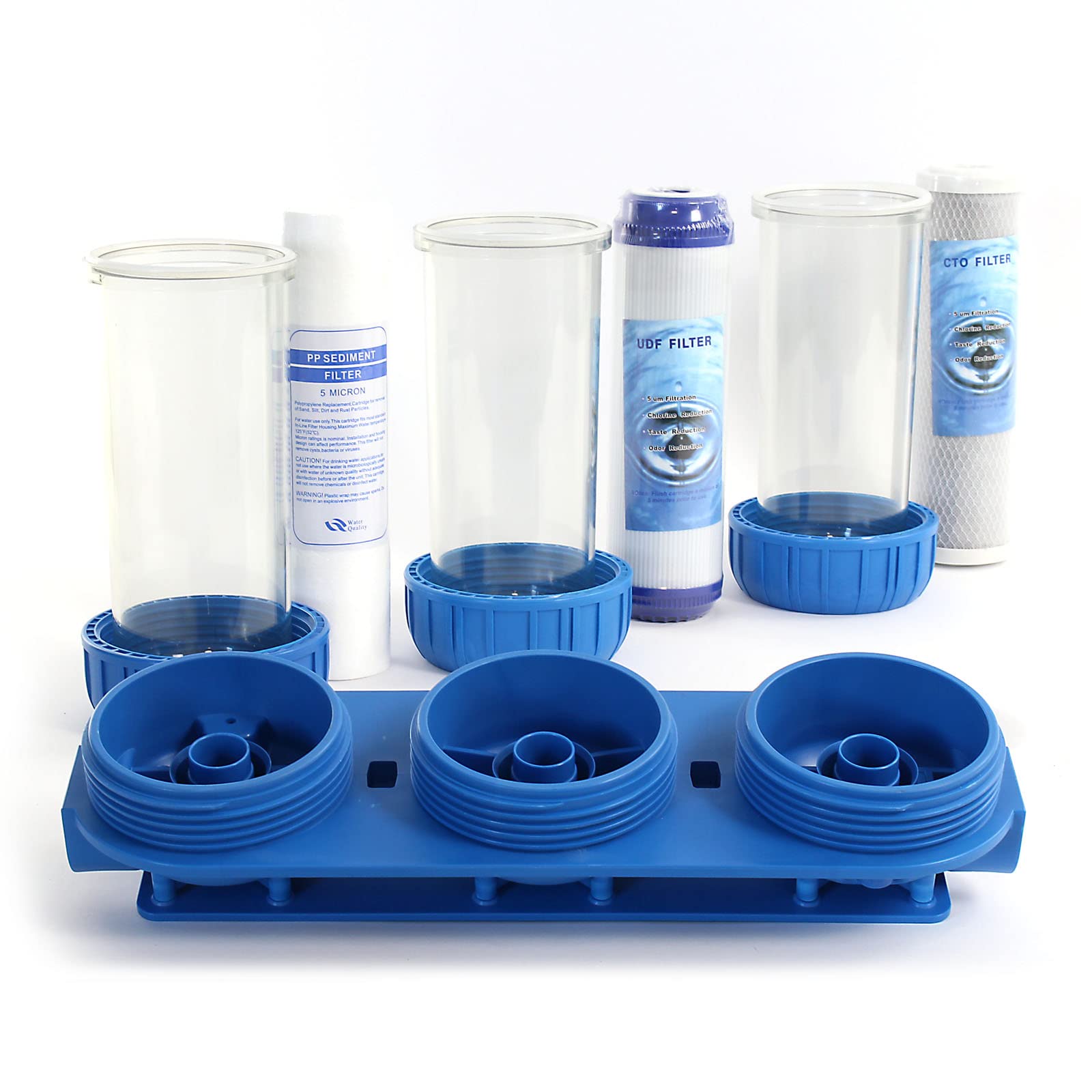 Naturewater NW-BR10B4 3-stopniowy filtr do wody, 5 µ, 32,89 mm (1"), wkład PP Ø60 mm, uchwyt ścienny filtra, klucz do filtra, filtr osadów blok węgla aktywnego granulat węgla aktywnego