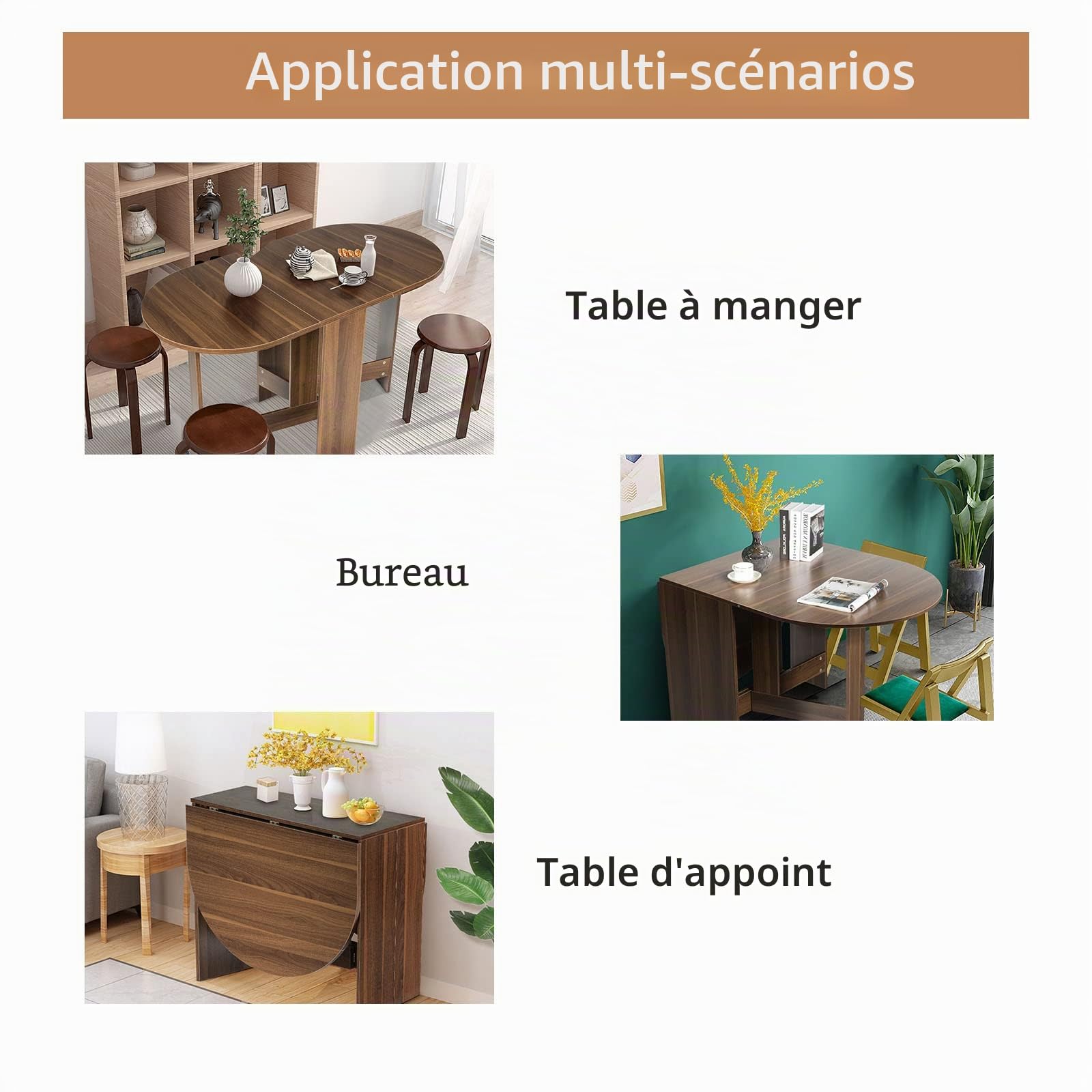 LIFEZEAL Table à Manger Pliable 163x80x75 cm, Table Cuisine Extensible en Bois Charge 60 kg, Marron Rétro, Intérieur Extérieur, Balcon, Salon, Bureau (Marron)