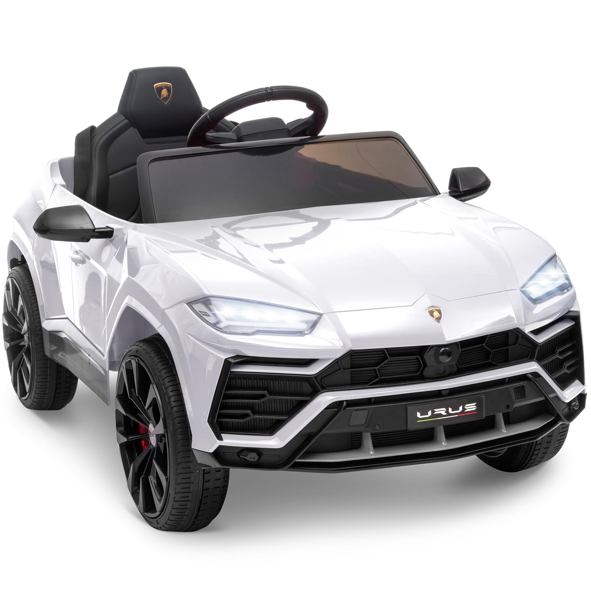 ENYOPRO 12V Licensed Lamborghini Urus Ride On Car, Electric SUV Car Power Wheel Toy w/Parent Remote Control, Music Player, FM Radio, LED Headlights, Soft Start, 2.5MPH Max Speed for Kids (White)