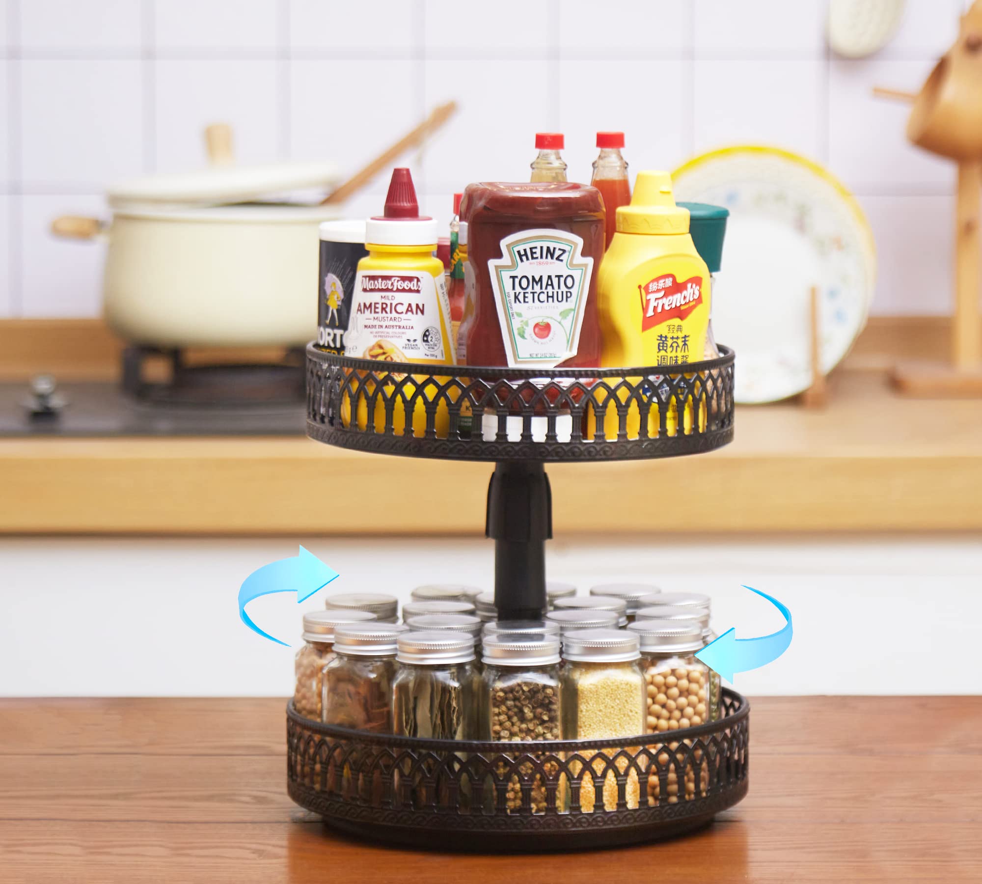 Amazon｜Lazy Susan ターンテーブル 2段 360度回転 調味料収納ホルダー