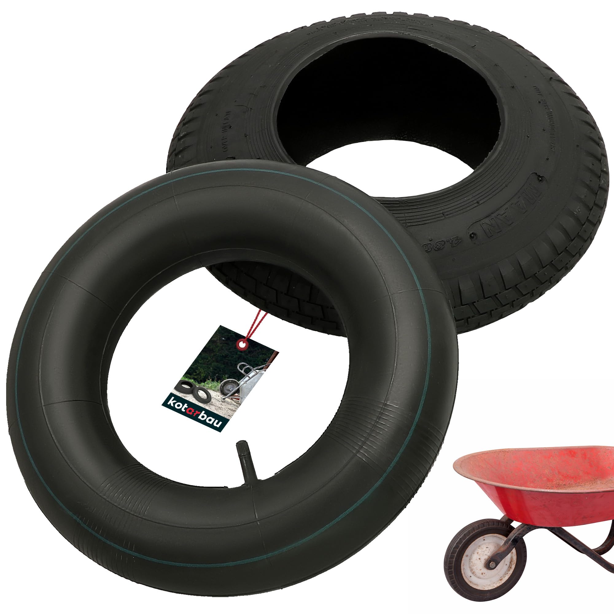 KOTARBAU® Pneu Chambre à Air Brouette - Chambre a Air - Ø 40 cm - Caoutchouc Renforcé - 4.80/4.00-8 - Noir - Pneu Brouette - Universel pour Chariot Jardin
