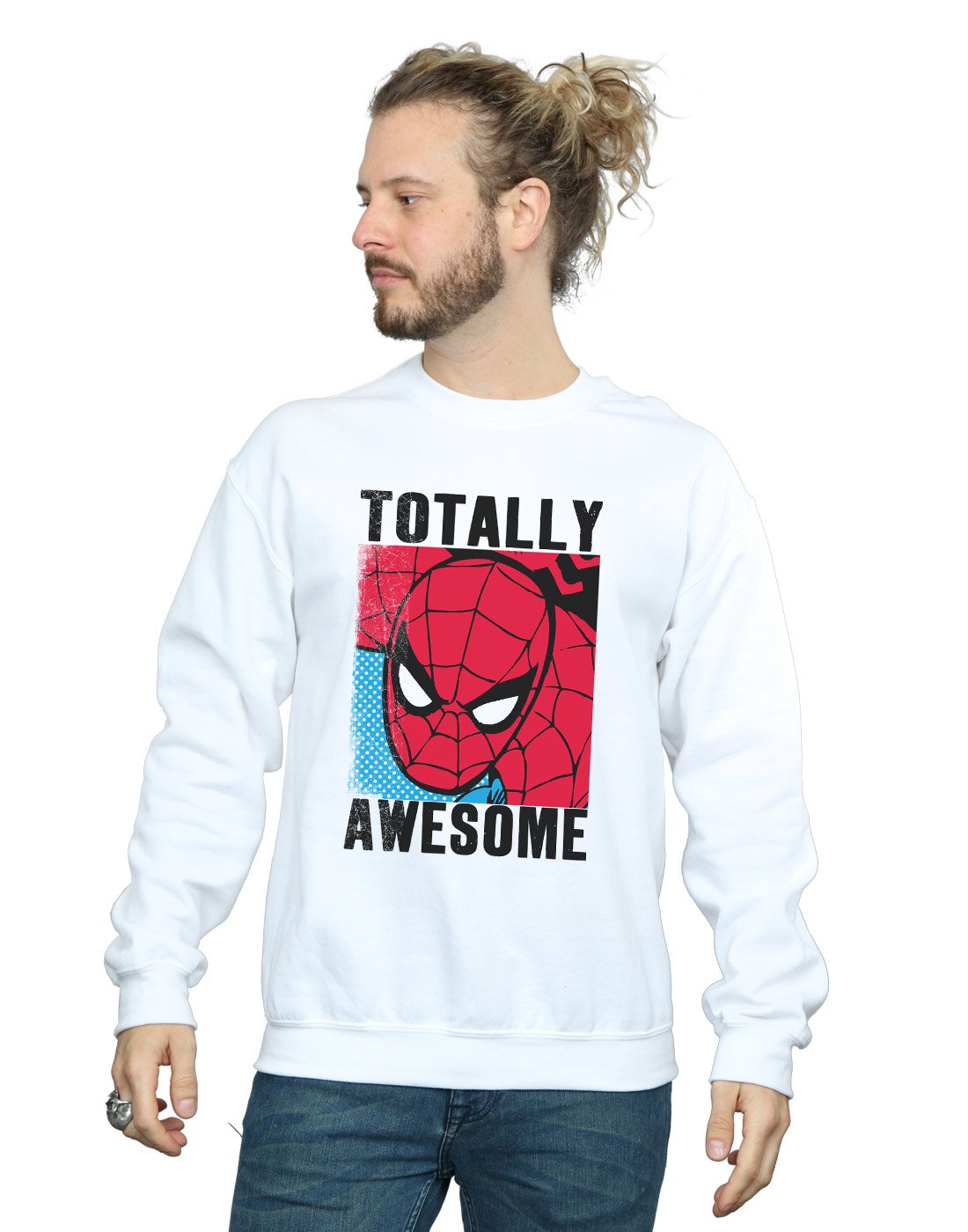 Absolute Cult Men's White Marvel Spider-Man Totally Awesome Sweatshirt Large