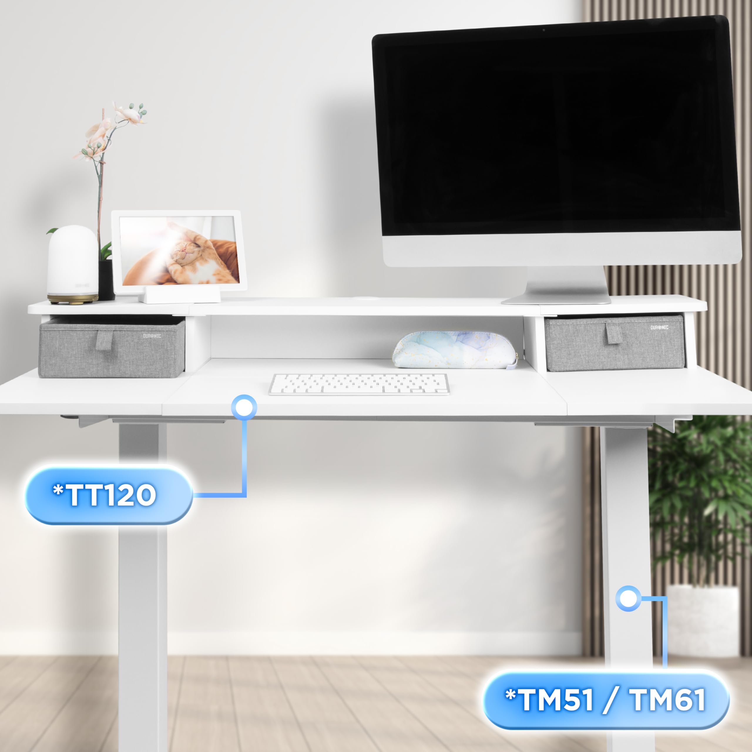 Duronic DD2 WE 120 cm DeskTop Bianco con 2 cassetti | Compatibile con tutti i Desk Top da 120 cm | Accessorio per scrivania | Professionale estetico e organizzato | Superficie per sollevare lo schermo