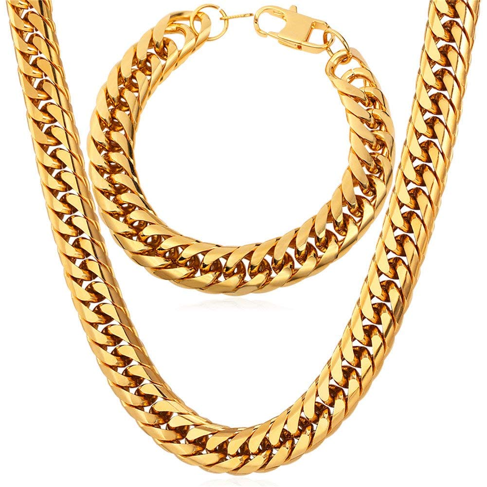 U7 Men Cuban Link Chain Necklace, Stainless Steel Franco Curb Choker, Silver/Black/14K Gold Plated Necklaces for Male Women, 6/9/12mm Width, 18-30 Inches Length Hip Hop Jewelry