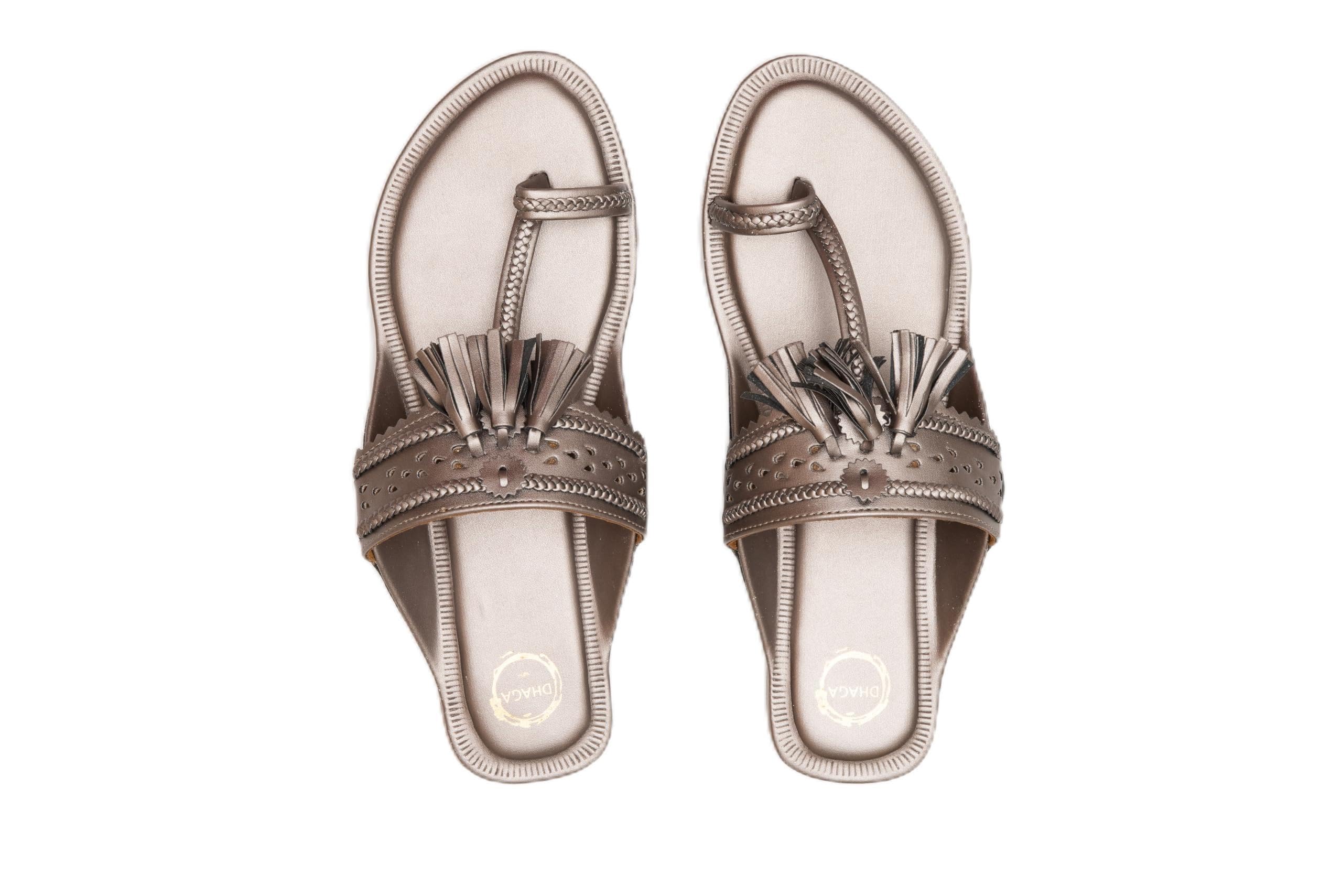 Kolhapuri Flat Chappal for Women in Gun Metal Color | Smooth & Comfortable Flip Flops | Stylish Faux Leather Kolhapuri Chappal | Traditional Indian Footwear-image-25
