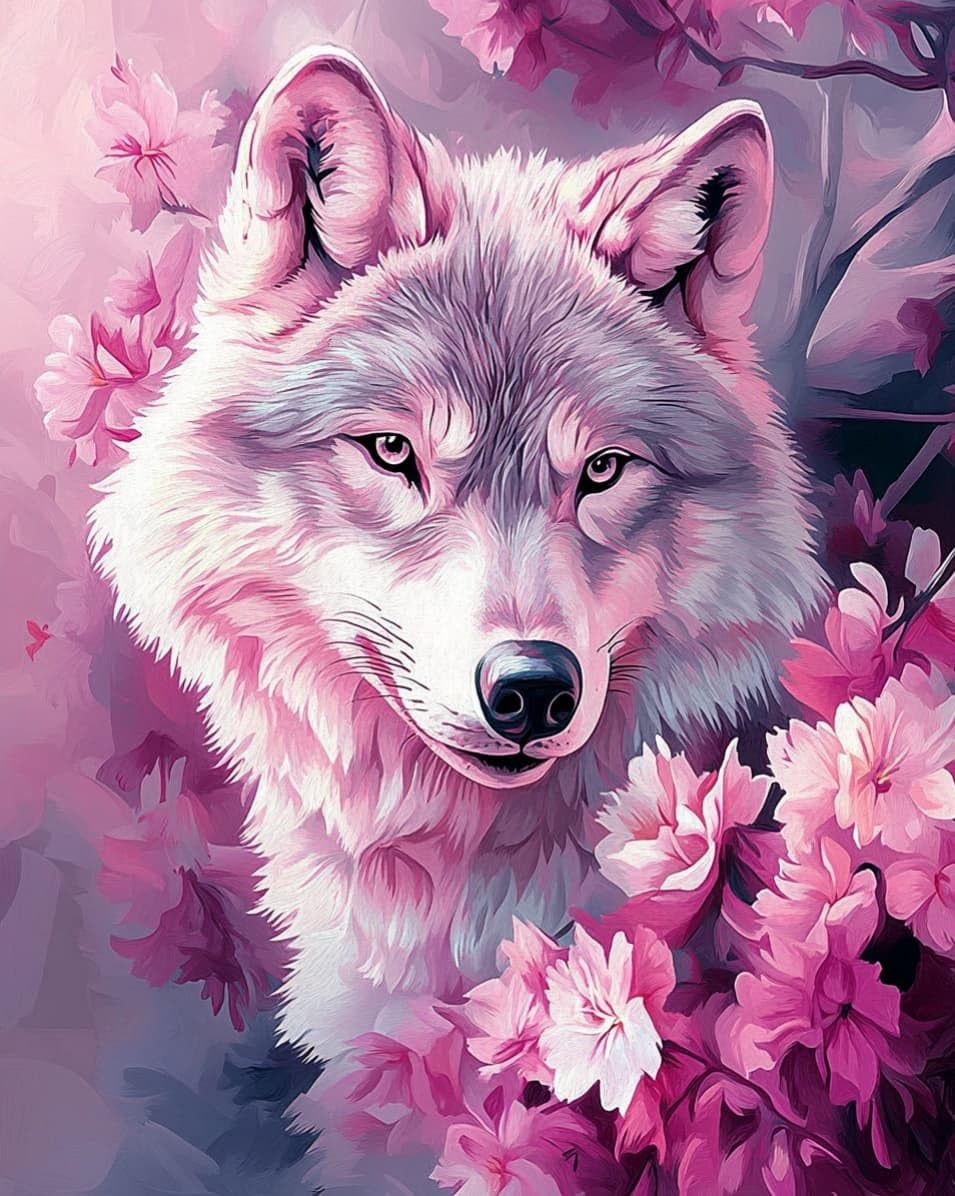 WallustrioaW Cross Stitch Embroidery Kits for Adults,Wolves and Flowers,Embroidery Starter Kits 11CT Stamped Cross Stitch DIY Crafts Gift,16x20in