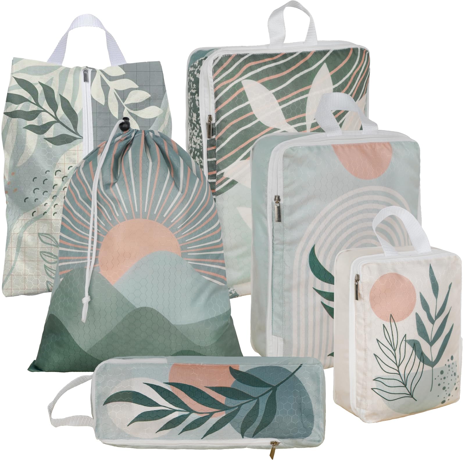 6 Pcs Compression Packing Cubes Waterproof Suitcase Travel Bag Luggage Backpack Organizer Travel Cubes for Packing-Bohemian