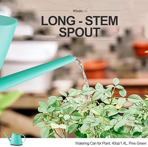 Miniatura 4 de WhaleLife Regadera de interior para plantas bonsái de casa, flor de jardín, boquilla larga, 40 onzas, 1.4 L, 13 galones, pequeño, moderno, verde pino