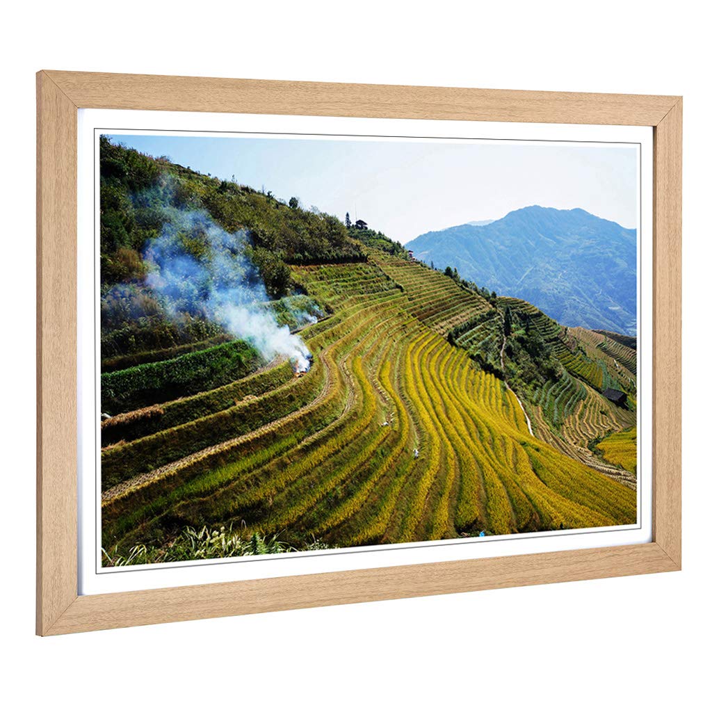 Big Box Art Framed Print of Landscape China Rice Terraces Design | Wall Art Picture | Home Decor for Kitchen, Living, Dining Room, Bedroom, Hallway, Office, Oak, A2 / 24.5x18 Inch / 62x45cm
