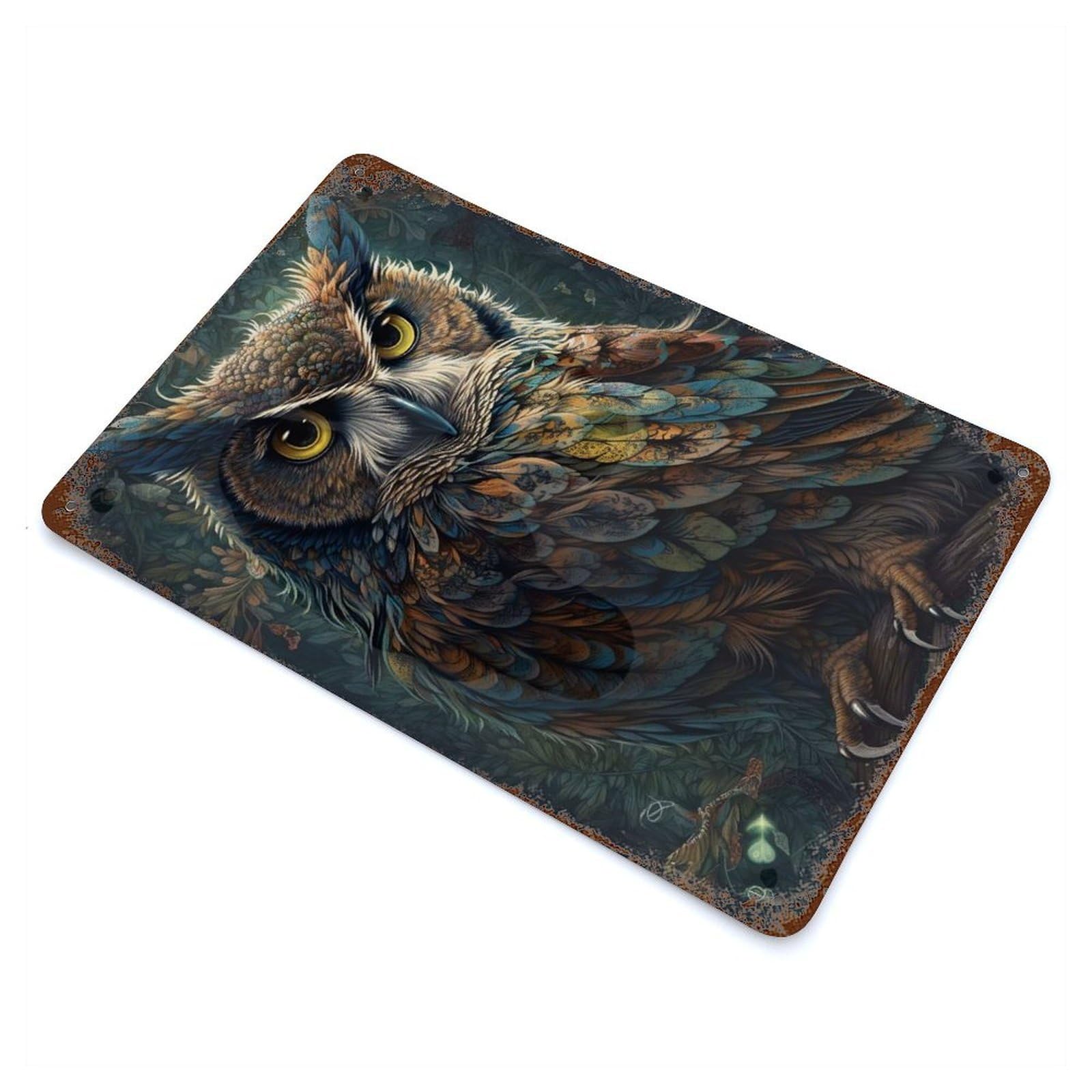 Owl Floral Rusty Metal Tin Sign 11.8"x7.9", for Shed, Workshop And Garage Wall Decor, Novelty Wall Decor