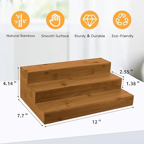 Miniatura 10 de MillTu Organizador de especias de bambú para gabinete, estante de especias de 3 niveles para almacenamiento y organizador de cocina (paquete de 2,