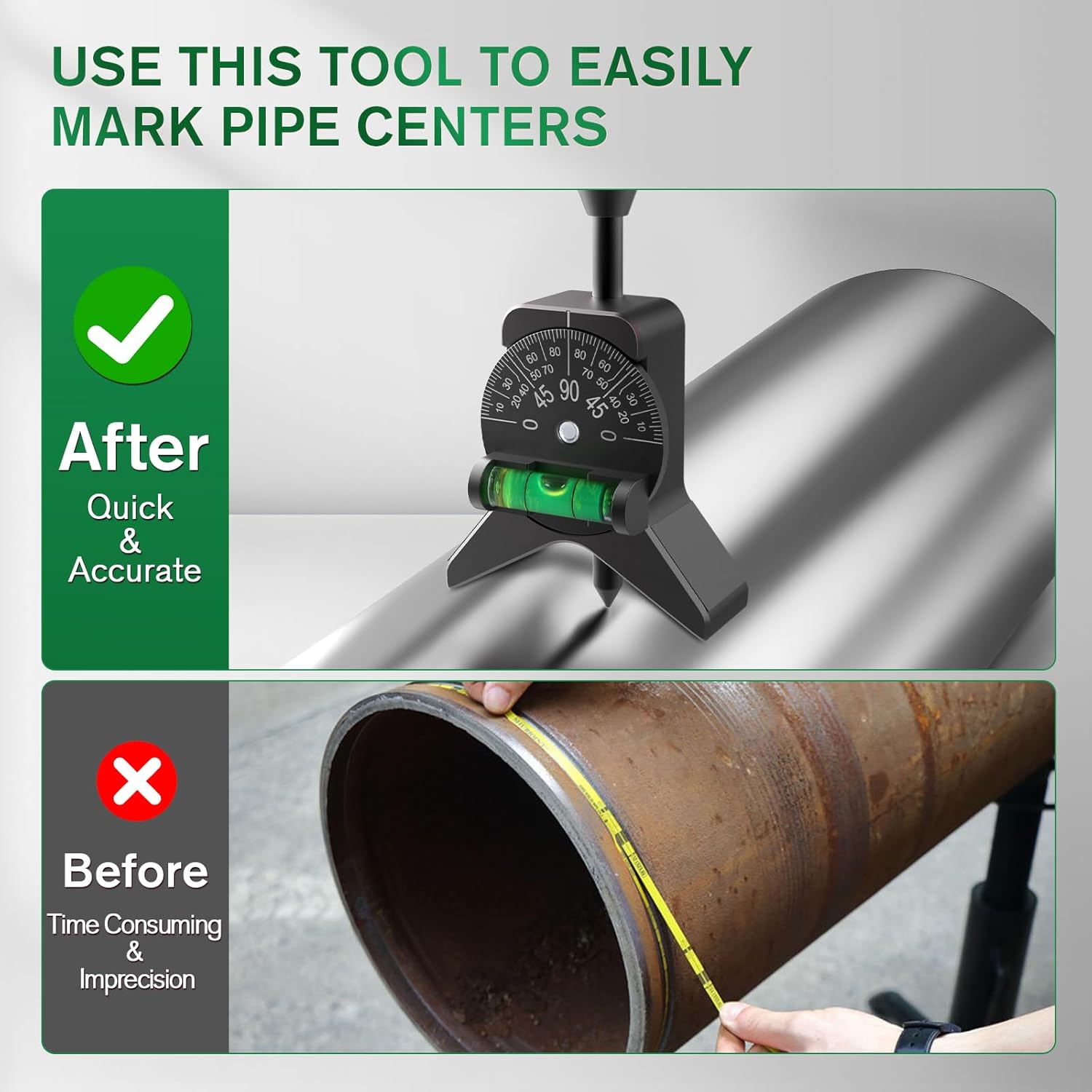 Anblak Pipe Center Finder, Pipefitter Tools w/Magnetic Centering Head, Pipe Fitting Tools Center Finder to Measure Pipe Diameter from 1-1/2" to 6" Diameter, 2.75" Y-Shape, Black