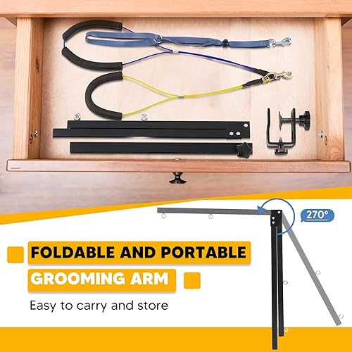 Miniatura 5 de Brazos ajustables para el aseo de perros con abrazadera de metal antideslizante potente, brazo portátil de aseo para mascotas para mesa con 1 lazo