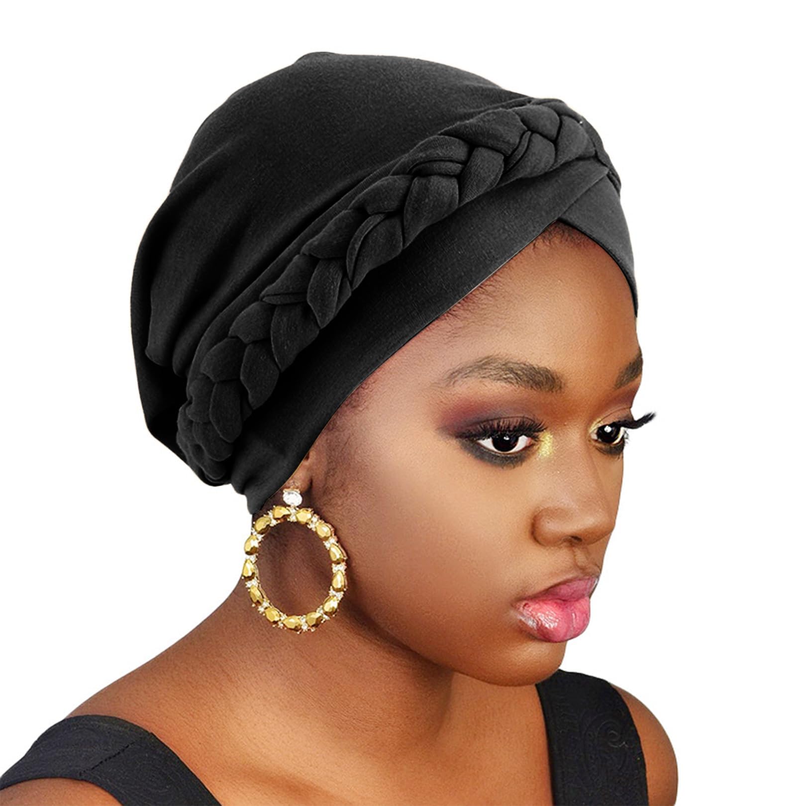 Women's Chemo Cancer Cap With Braid - Pre-Tied Head Turban For Hair Loss
