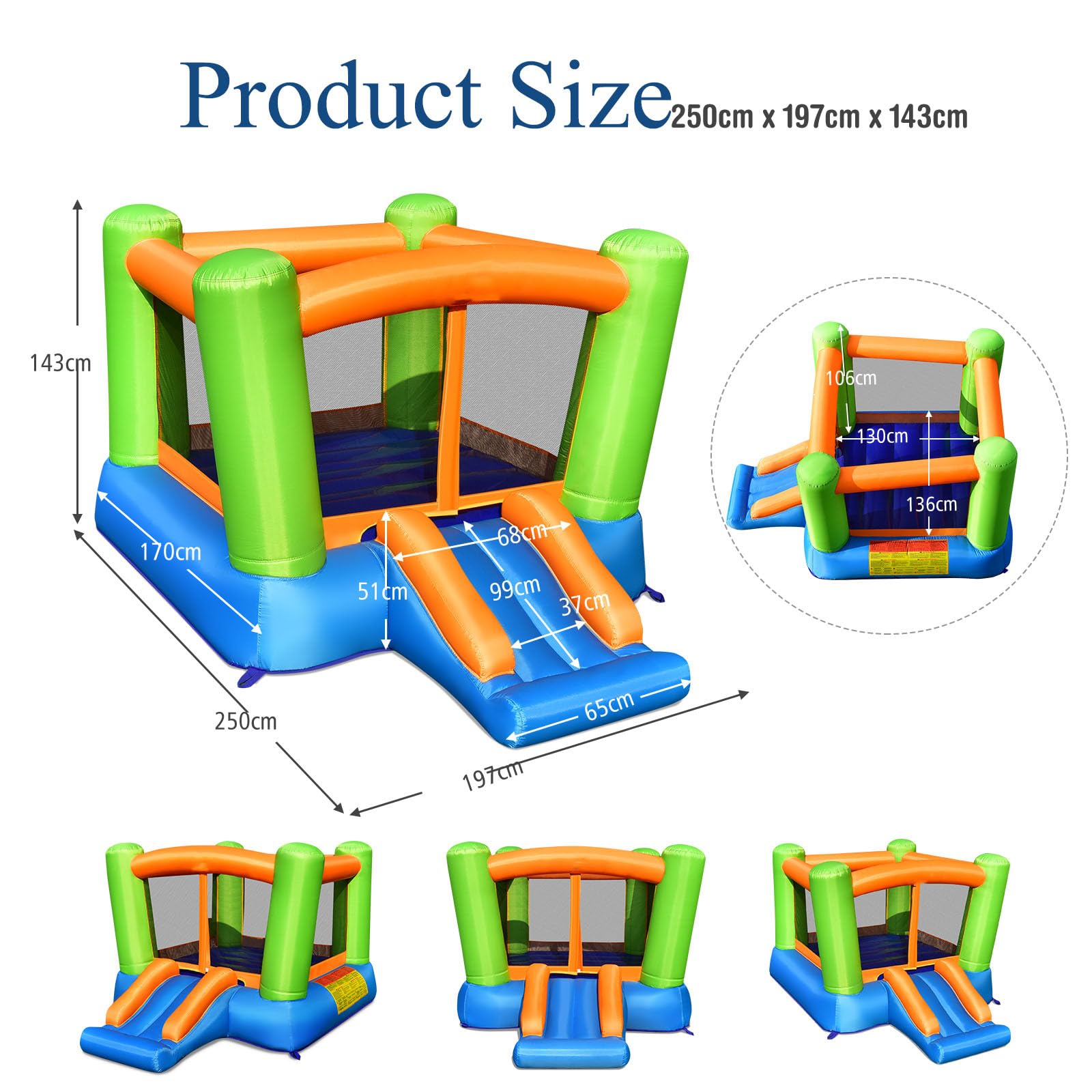 LIFEZEAL Castillo Hinchable, Castillo Hinchable con tobogán, Zona de Salto, Apto para Interior y Exterior, para niños de 3 a 10 años (sin soplador)