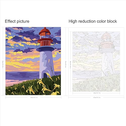 Miniatura 2 de QUITEDEW Kit de pintura de faro por números, pintura por números, paisaje marino para adultos principiantes, pintura con pintura acrílica sobre