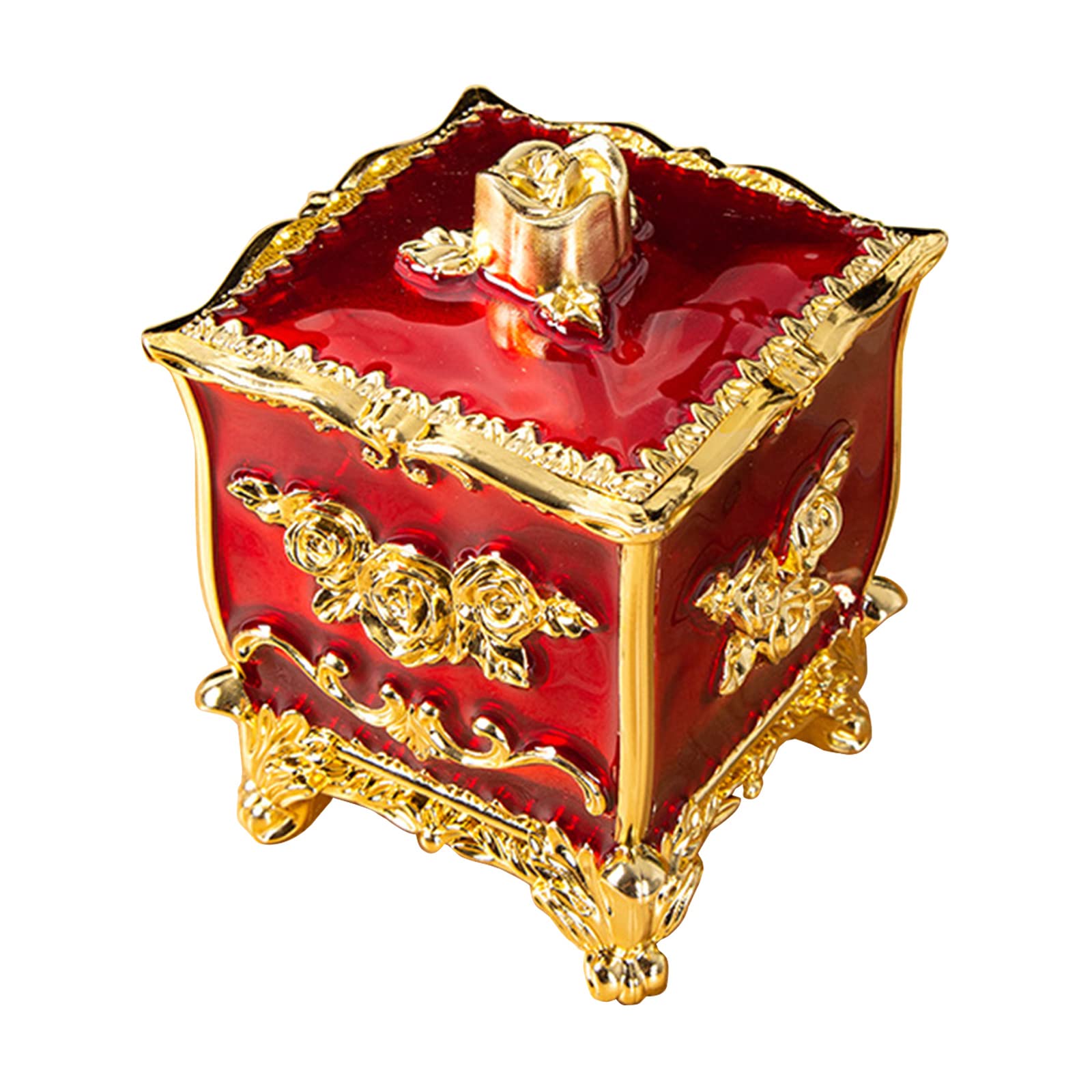 Dasdffvf Cotton Canister Dispenser Box Cotton Swab Storage Box With Lid Makeup Table Cosmetics Containers, golden red