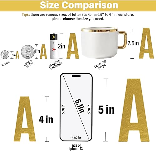 Miniatura 8 de 400 piezas de 24 hojas de 2.5 pulgadas. Calcomanías autoadhesivas doradas del alfabeto, grandes, letras doradas para planchar, calcomanías de vinilo