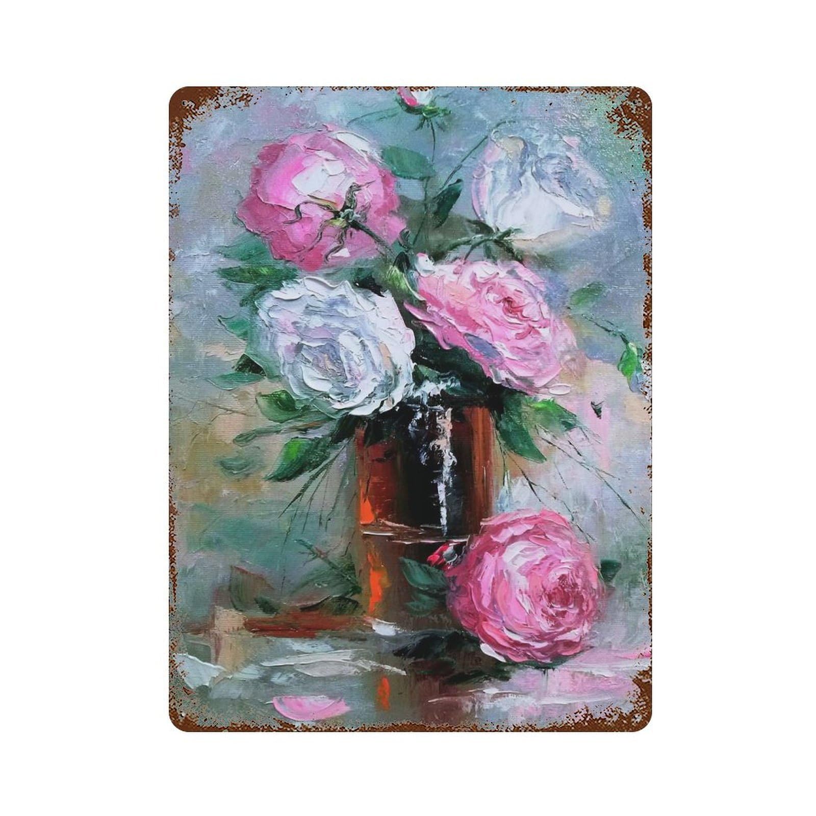 A Bouquet of Roses Vintage Wall Sign 15.7"x11.8", Rust Effect Metal Decor for Bistro, Counter And Cafe Decor