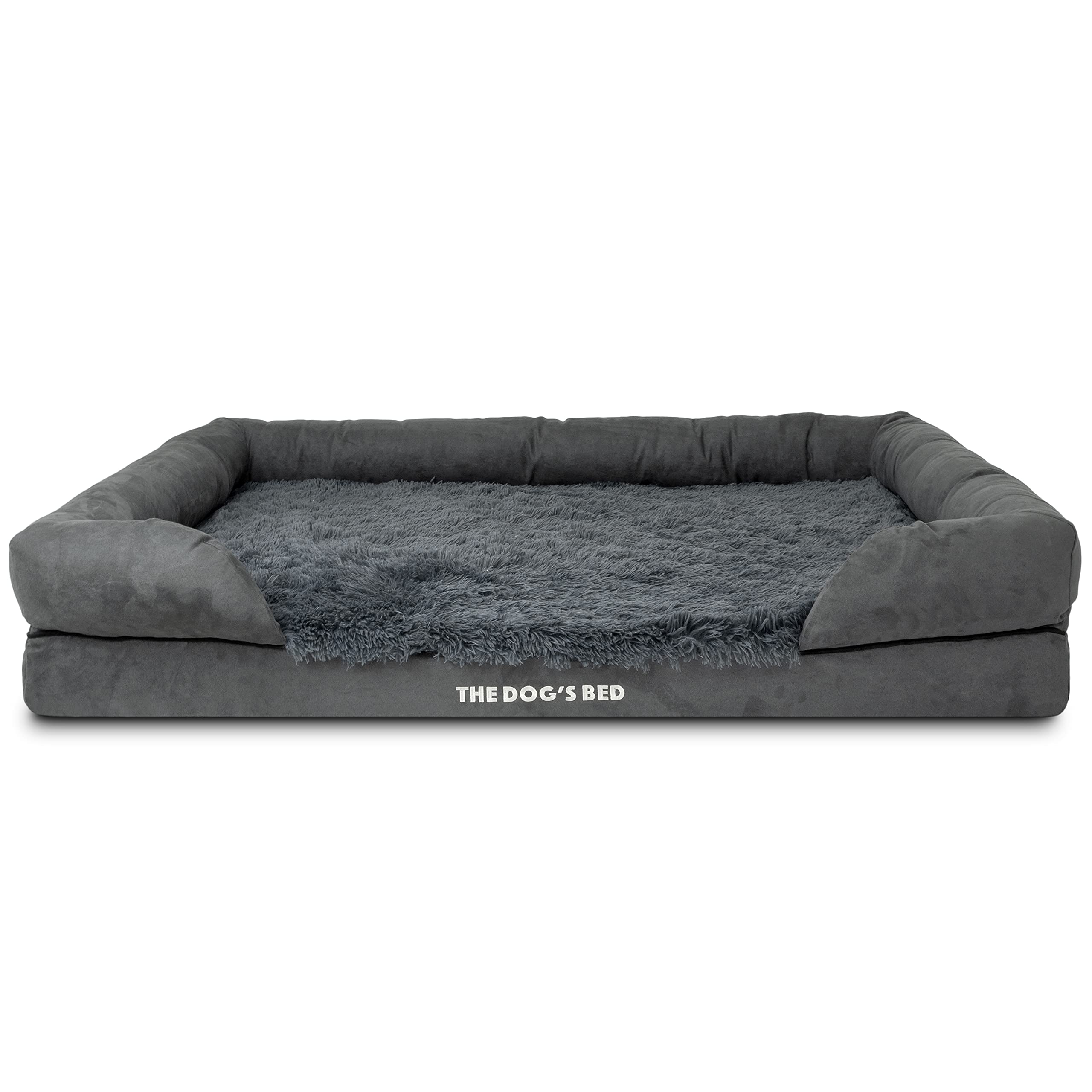 The Dog’s Bed Orthopedic Dog Bed XXL Grey Fur Memory Foam, Pain Relief: Arthritis, Hip & Elbow Dysplasia, Post Surgery, Lameness, Supportive, Calming, Waterproof, Washable Cover