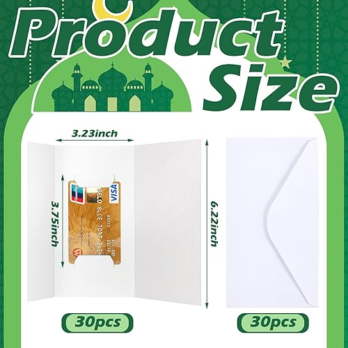 Miniatura 2 de Paquete de 30 tarjeteros de regalo Eid Mubarak, tarjetas de regalo y dinero Eid Mubarak con sobres blancos, tarjetas de felicitación de Ramadán para