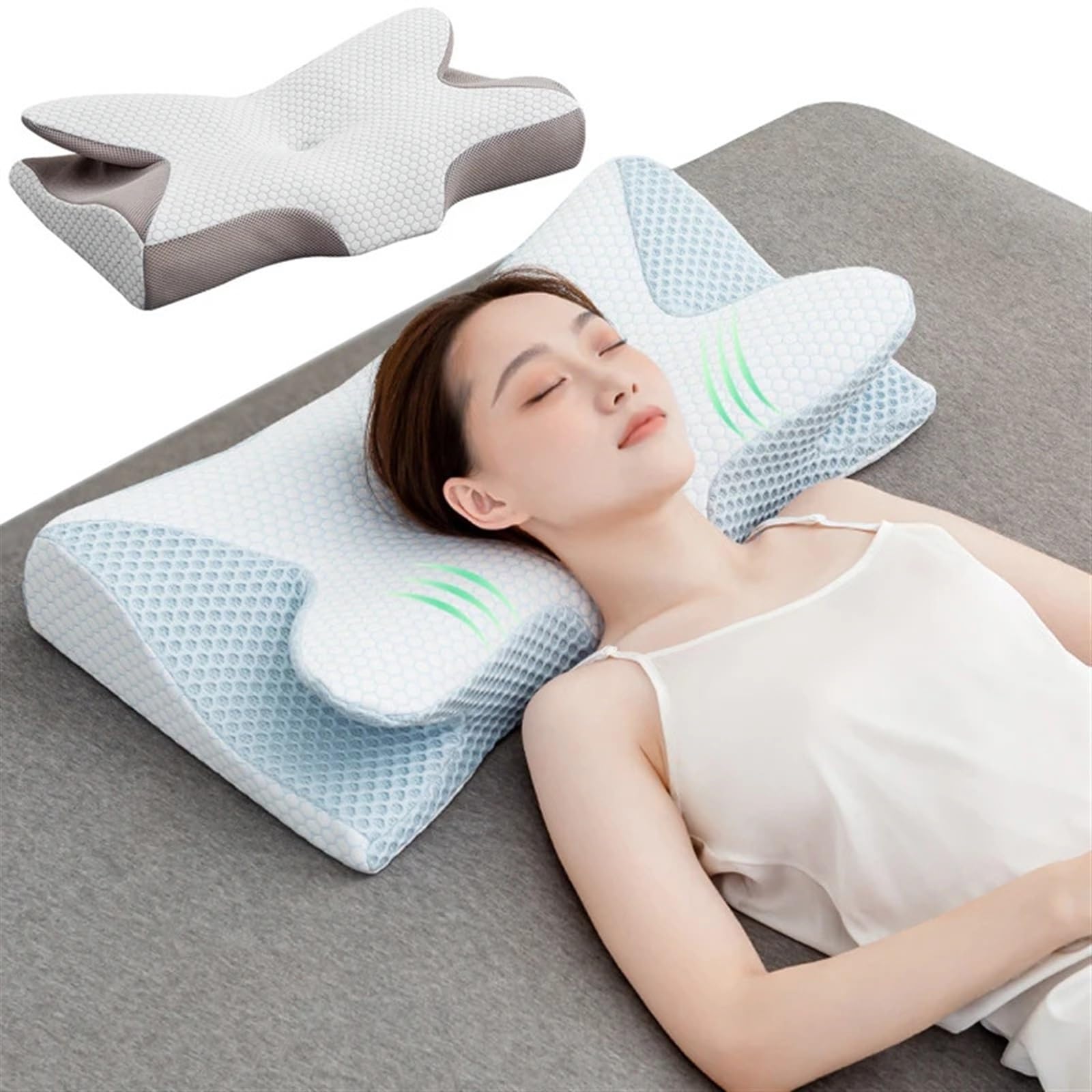 Almohada De Espuma Con Memoria Almohada ortopédica de espuma viscoelástica for dormir, almohadas for vértebras cervicales y cuello en forma de mariposa de rebote lento for dormir de espalda y de lado