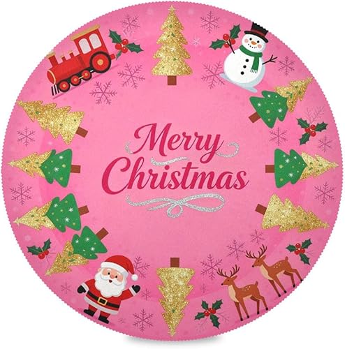 Miniatura 1 de Juego de 6 manteles individuales redondos decorativos de color rosa con texto en inglés "Merry Christmas", reutilizables, para mesa de 15.4 x 15.4